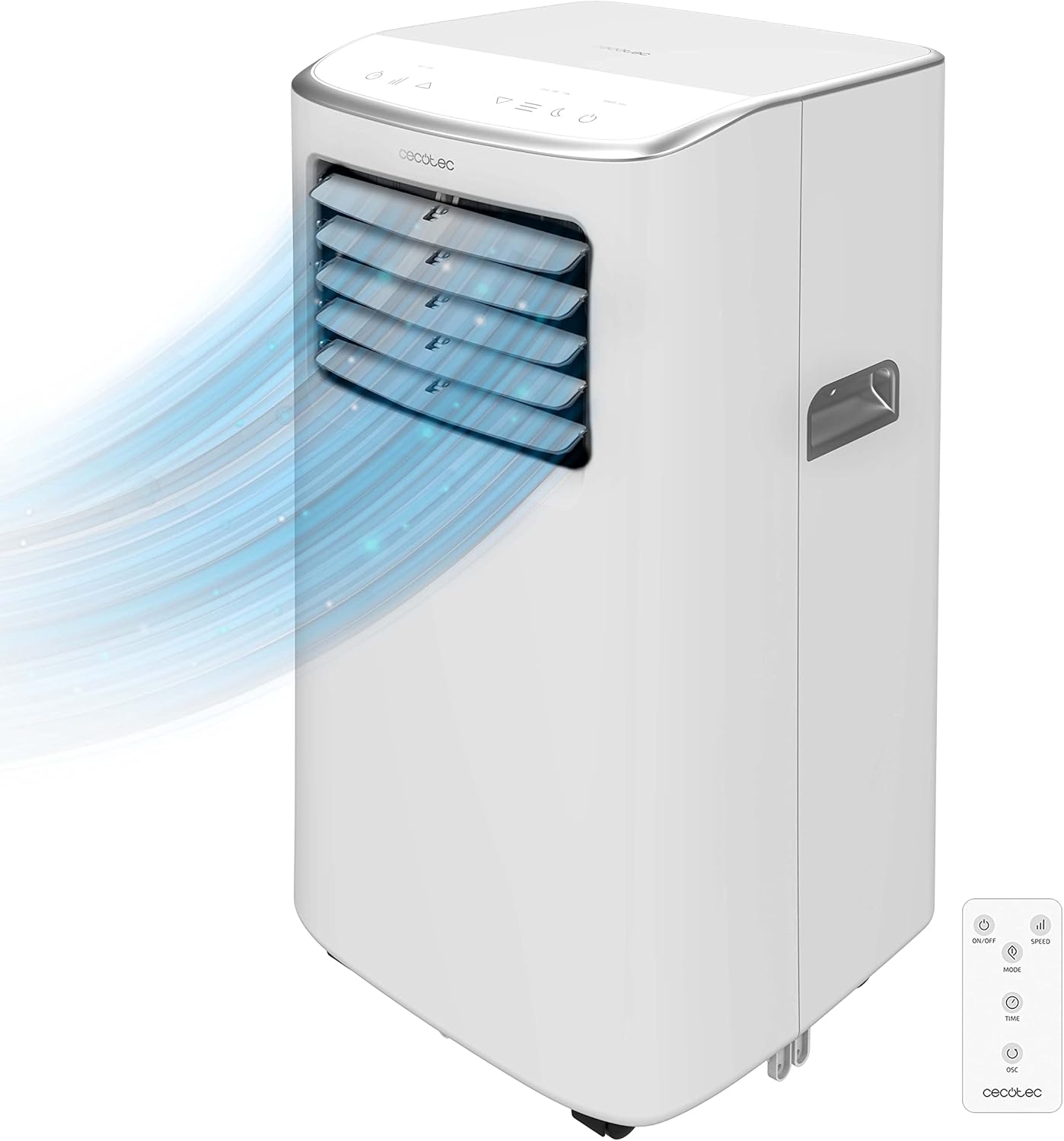 Cecotec Tragbare Klimaanlage mit Fernbedienung ForceClima 7100 Soundlos. 7000 BTU, Soundless Technology, LED -Bildschirm, 4 Modi, 2 Geschwindigkeiten, Abdeckung von bis zu 15 m2