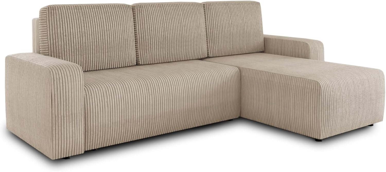 Sofnet Ecksofa Roma L mit Schlaffunktion und Bettkasten - Cord Stoff - L-Form Couch, Polstersofa, Schlafsofa, Sofagarnitur - Ottomane Universal (Beige (Poso 100))