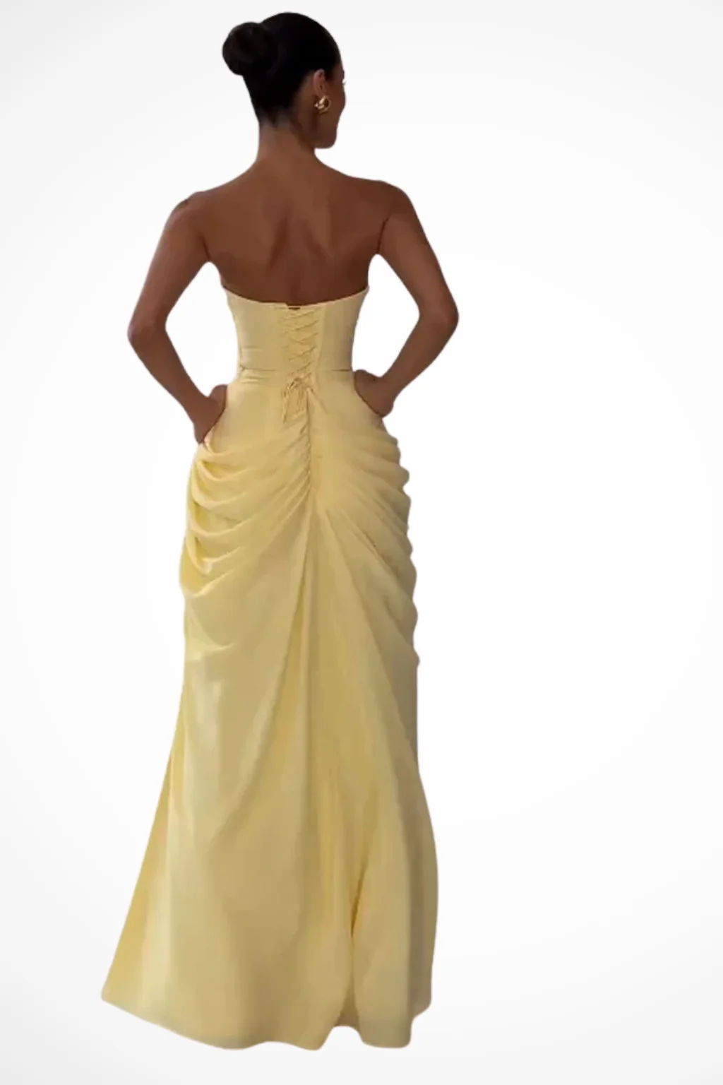 Damen Bandeau Maxikleid mit Seitenschlitz | Bodenlanges Abendkleid f��r Hochzeitsg?ste | Elegante Raffung an der H��fte