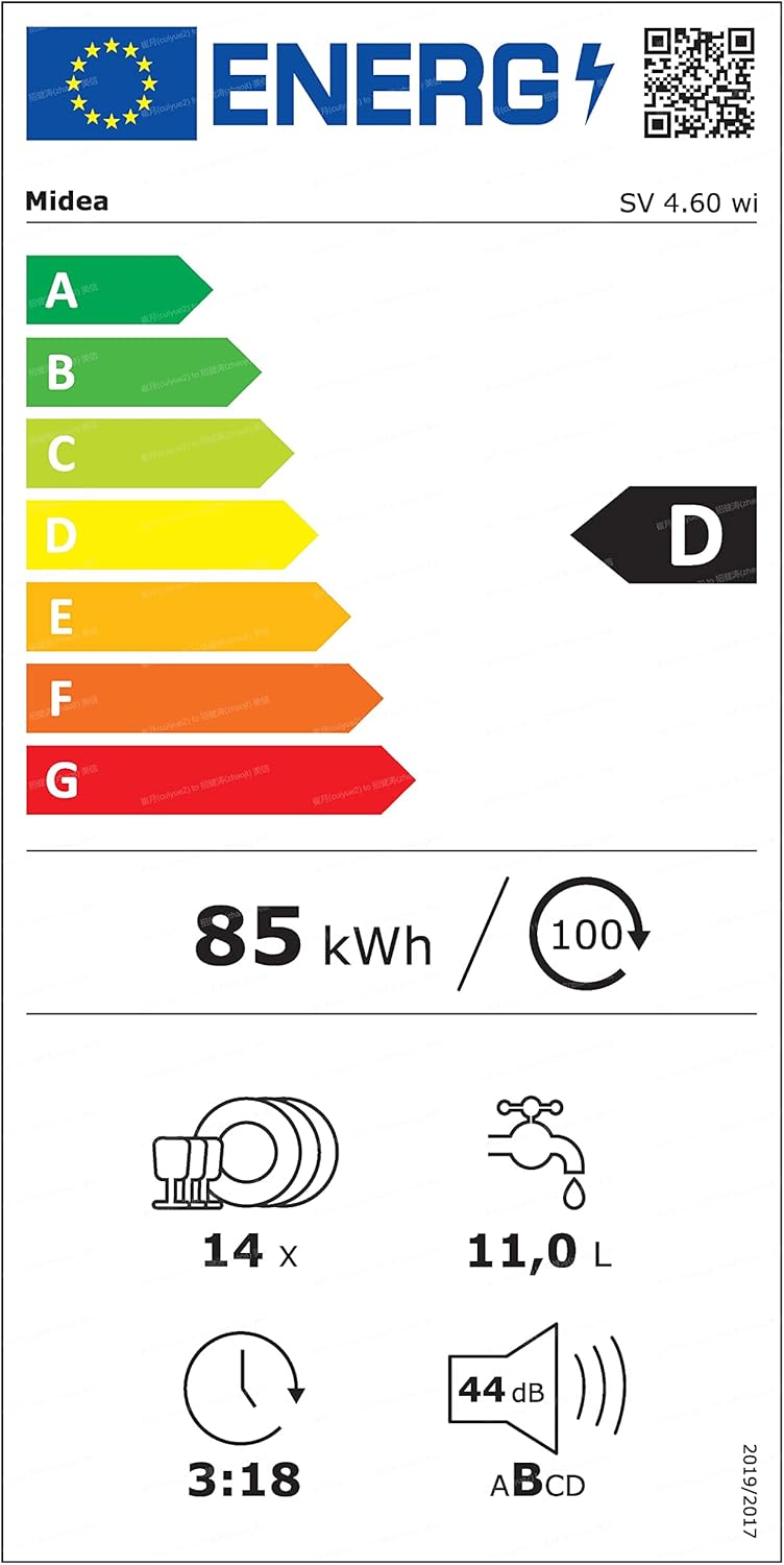 Midea Geschirrspüler Unterbau MDWEU1435XSS-W, 14 Maßgedecke, Spülmaschine 60 cm Teilintegrierbar mit WIFI, Extra Trocknung, 7 Programme, 47dB, 0-24h Startzeitverzögerung, Inox
