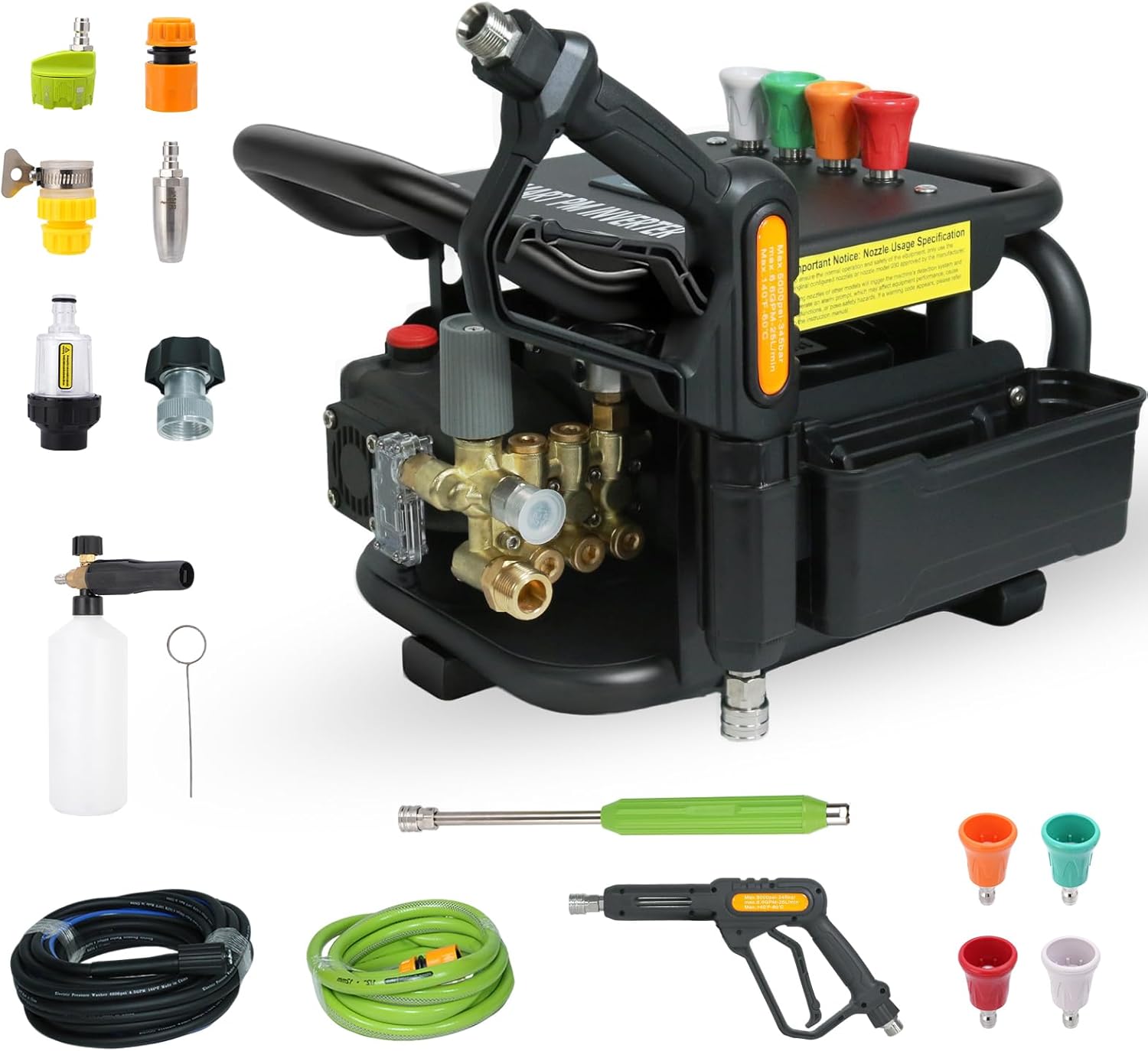 2025 Upgraded 100bar 2.3GPM Commercial Electric Pressure Washer�CPM Inverter 3HP Motor Horizontal Triplex Pump Power Washer with 65dB Quiet with 7 Nozzles (0��/15��/25��/40��/Soap/Turbo) for Cars/Driveway