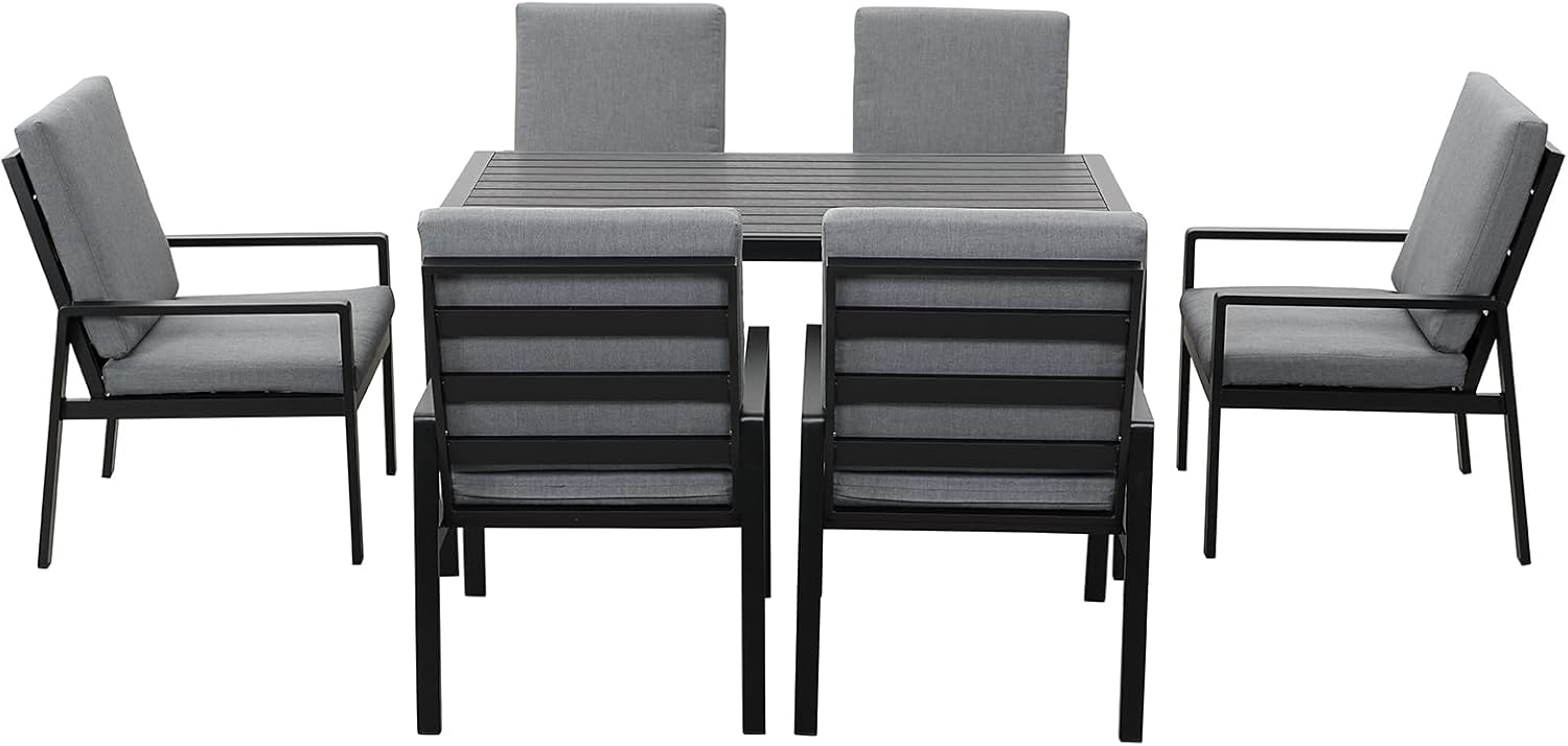 GLP Gartenlounge-Set Garten-Essgruppe, (Gartenmöbel Set, 7-TLG., 6 Sessel, 1 Esstisch, inkl. Auflagen, Aluminium), Wetterfest Gartenlounge Set, 9400-P1+P2
