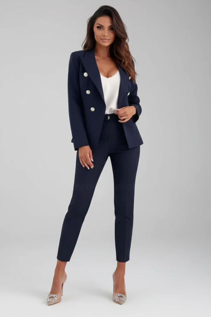 Damen-Anzugset mit gekn?pfter Jacke und Hose mit geradem Bein