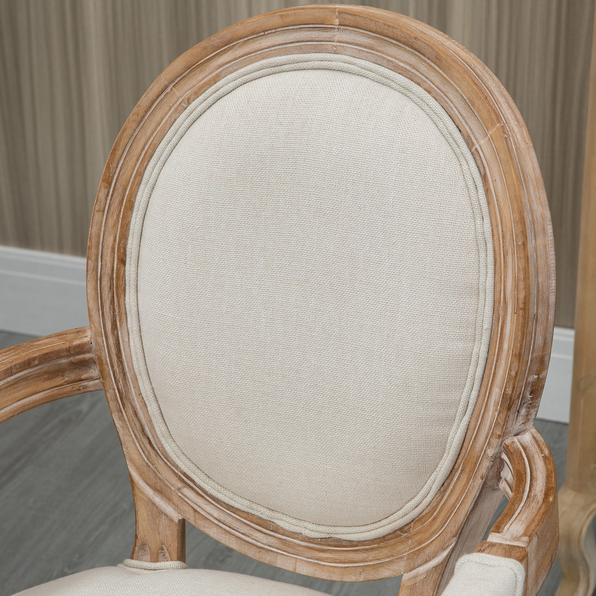 Keukenstoel in Antiek Design, Ademende Bekleding, Linnen Look, Massief Houten Frame, 56 x 54 x 96cm, Cr��mewit