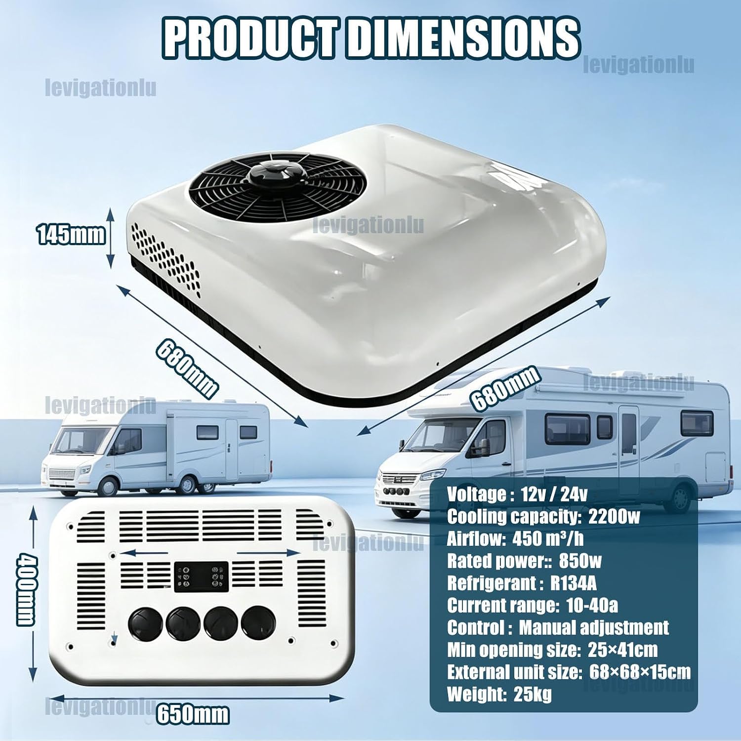 Wohnmobil Dachklimaanlage 12V/24V mit Fernbedienung, 2200W Klimaanlage für Camper Van, Kühlen & Heizen, Ultra Leise 20dB, Energiesparend, 360° Luftverteilung, unverzichtbar für Vanlife 12v