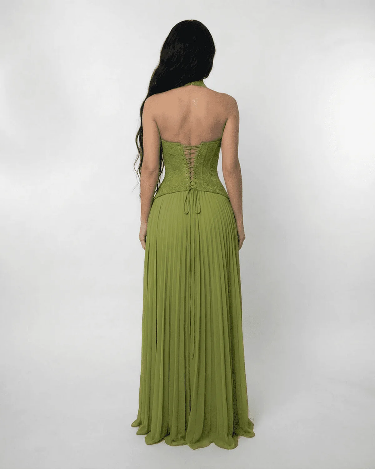 Verdant Maxi-Kleid �C Elegantes Kleid mit Spitze und Plissee
