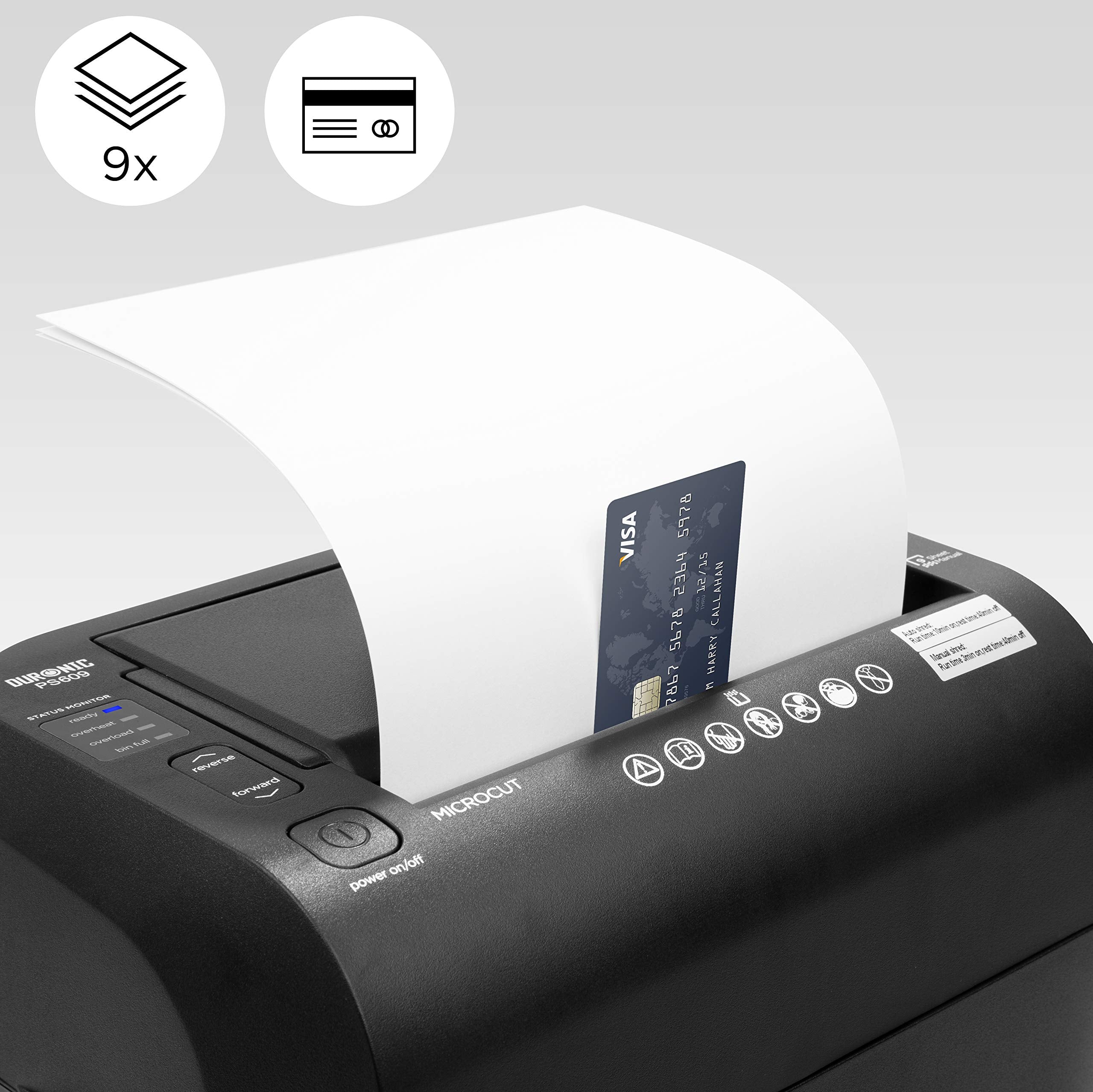 2025 Duronic Kruis-Cut Papiervernietiger PS609, versnipperd 9 vellen, robuuste kleine elektrische papierversnipperaar, datavernietiger voor thuis en kantoor, vernietigt papier, creditcards, enveloppen, documenten �C Zwart, P4