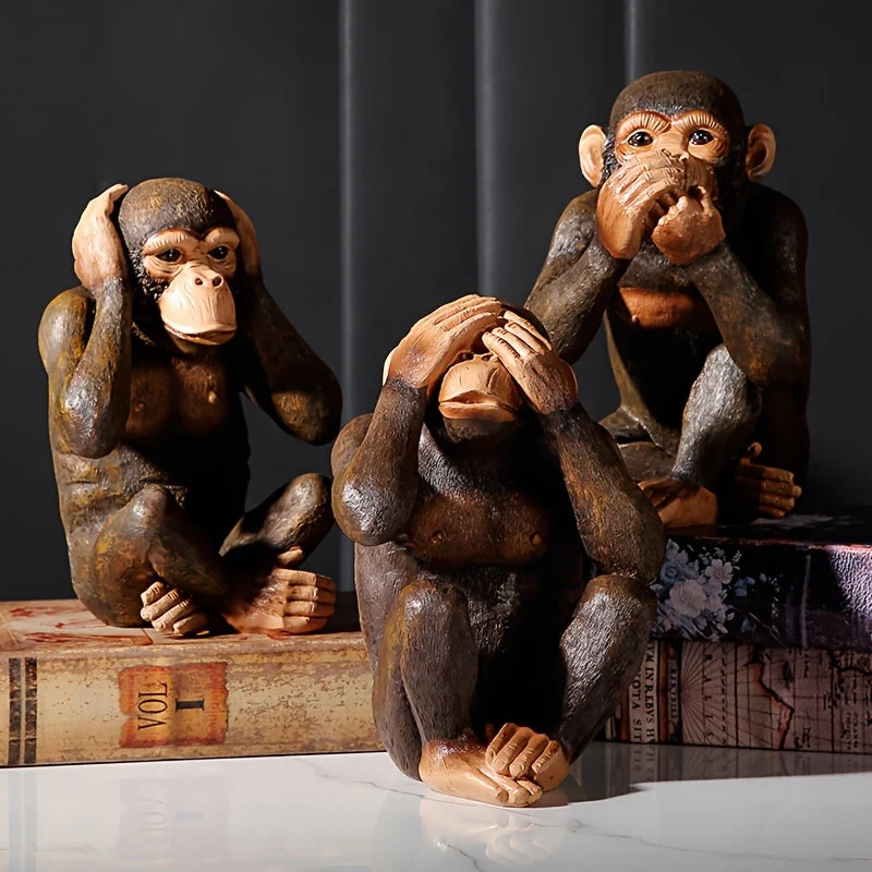 Affenskulpturen Set von 3 Skulpturen �C Verspielt und realistisch f��r dein Interieur
