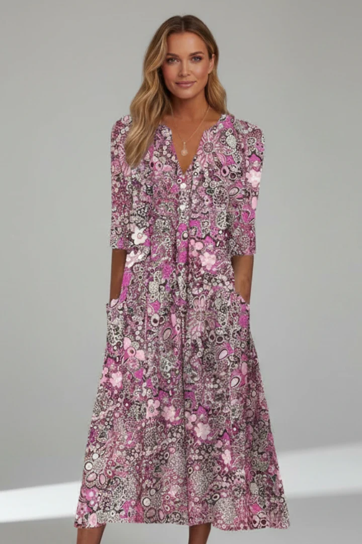 Damen-Midikleid mit V-Ausschnitt und Dreiviertel?rmeln