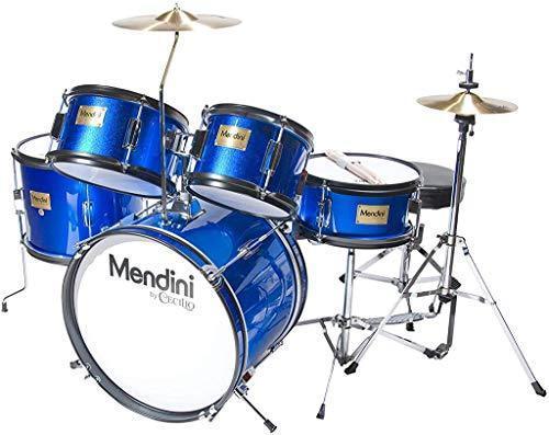 Mendini By Cecilio Drum Set For Kids/Junior &ndash; 16 Inch, 5 Piece, Blue Metallic &ndash; Starter Drums Kit w/Adjustable Throne, Cymbal, Pedal & Drumsticks &ndash; MJDS 5 BL