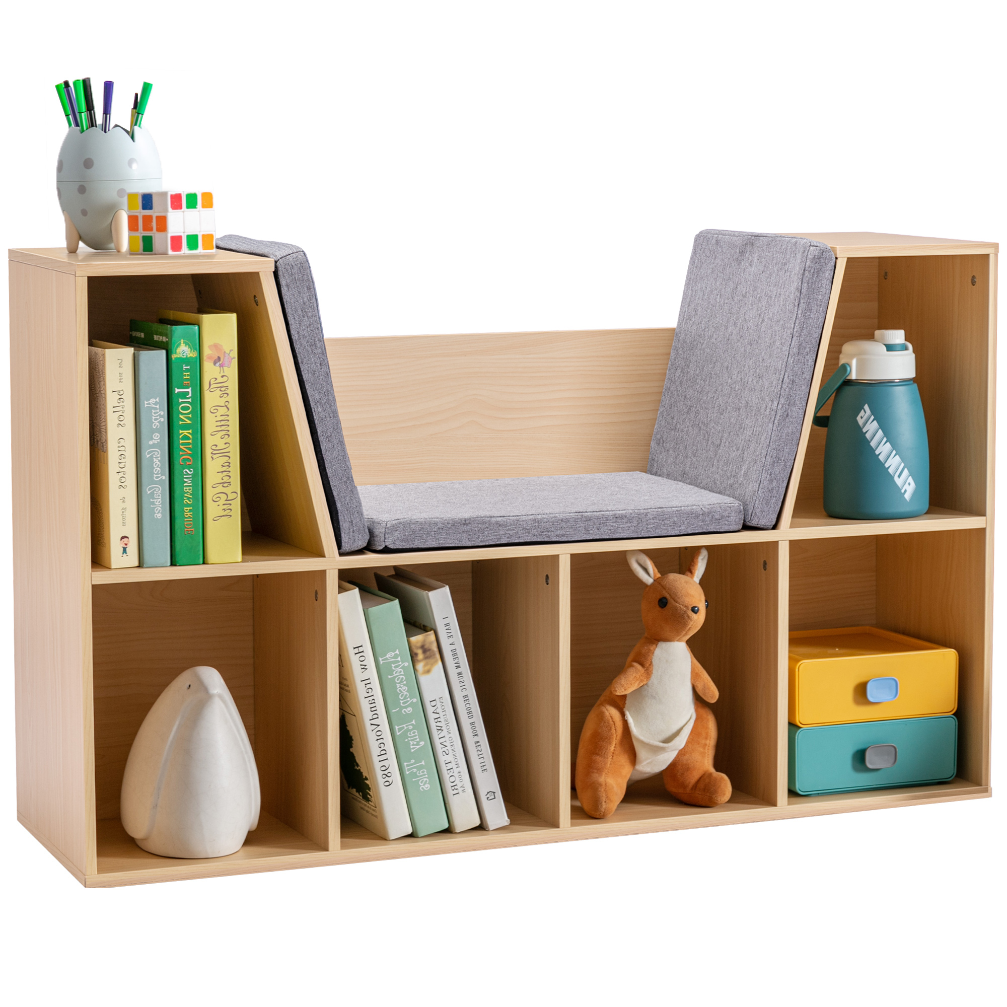 2-in-1 Kinderrek + Speelbank incl. Kussens 103 cm �� 30?cm �� 62 cm Grijs + Naturel