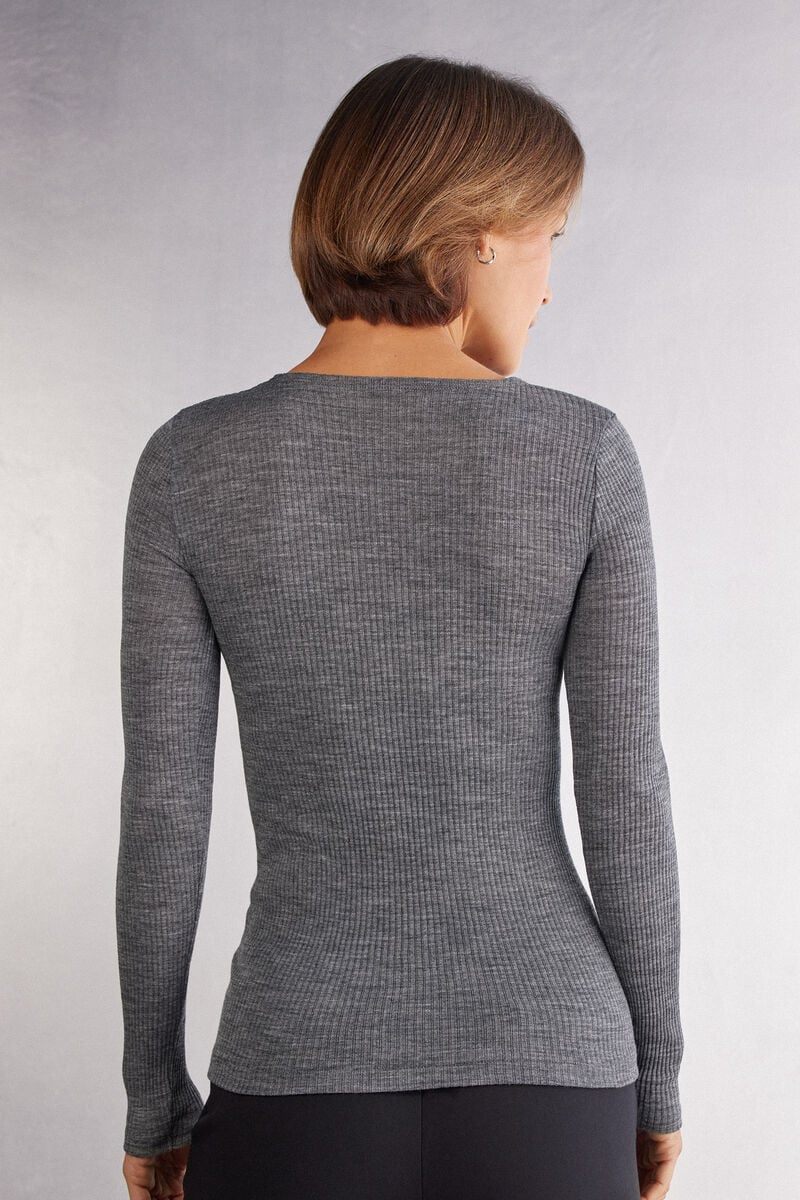 Intimissimi Long-sleeved round-neck shirt in wool and silk for women