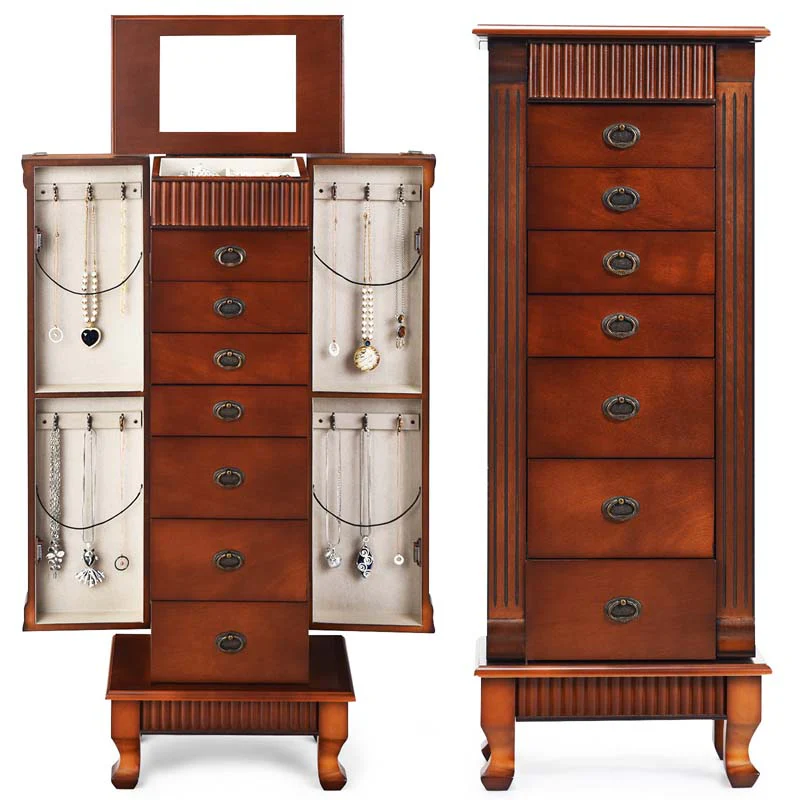 Large Capacity Standing Jewelry Armoire Cabinet Storage Chest With 7 Drawers 2 Swing Doors Amp Makeup Mirror