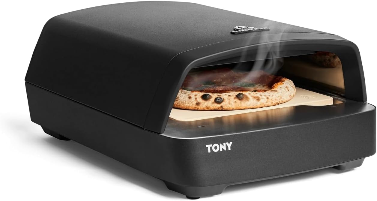 BURNHARD® Gas Pizzaofen - TONY, 450 °C, Tragbarer 5,9 kW Outdoor Ofen für Pizza (58,5 x 47,7 x 24,8 cm) inkl. Cordierit-Pizzastein, geeignet für Terrasse, Balkon und Garten