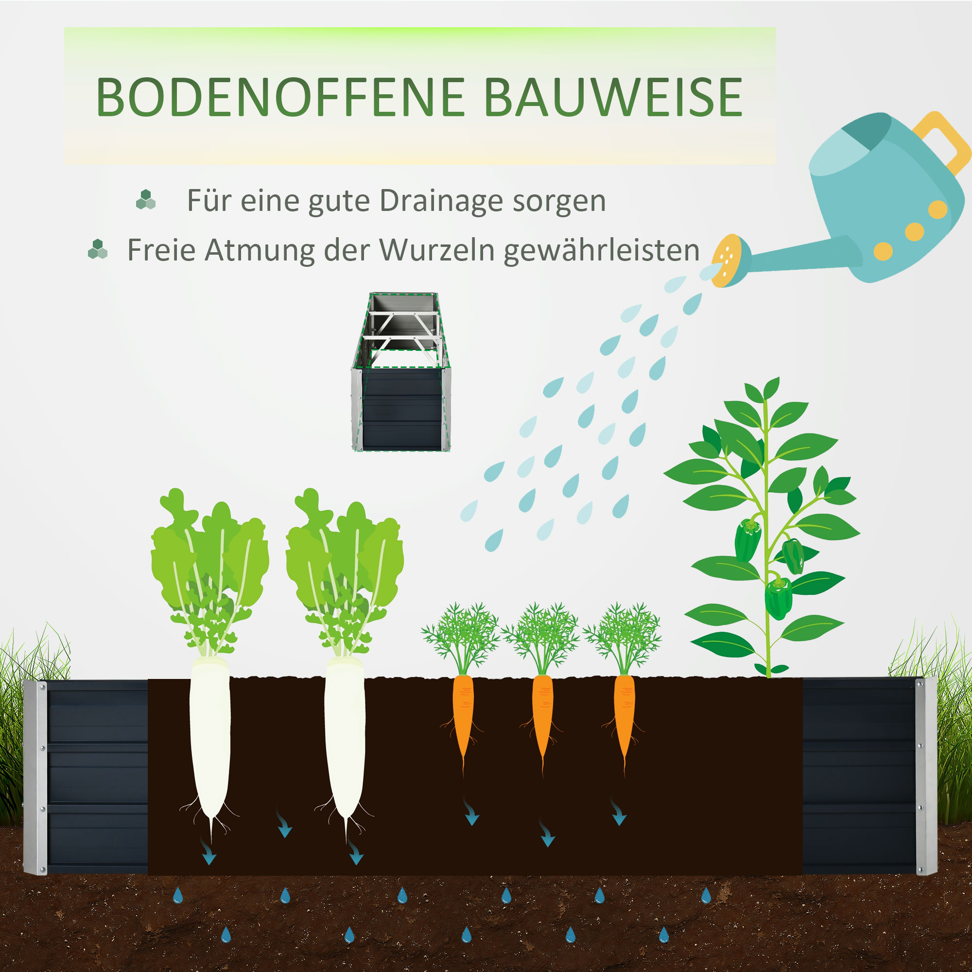 Outsunny verhoogd bed van staal tuinbed plantenbak bloembak bloempot met handschoenen donkergrijs 183 x 47 x 40 cm