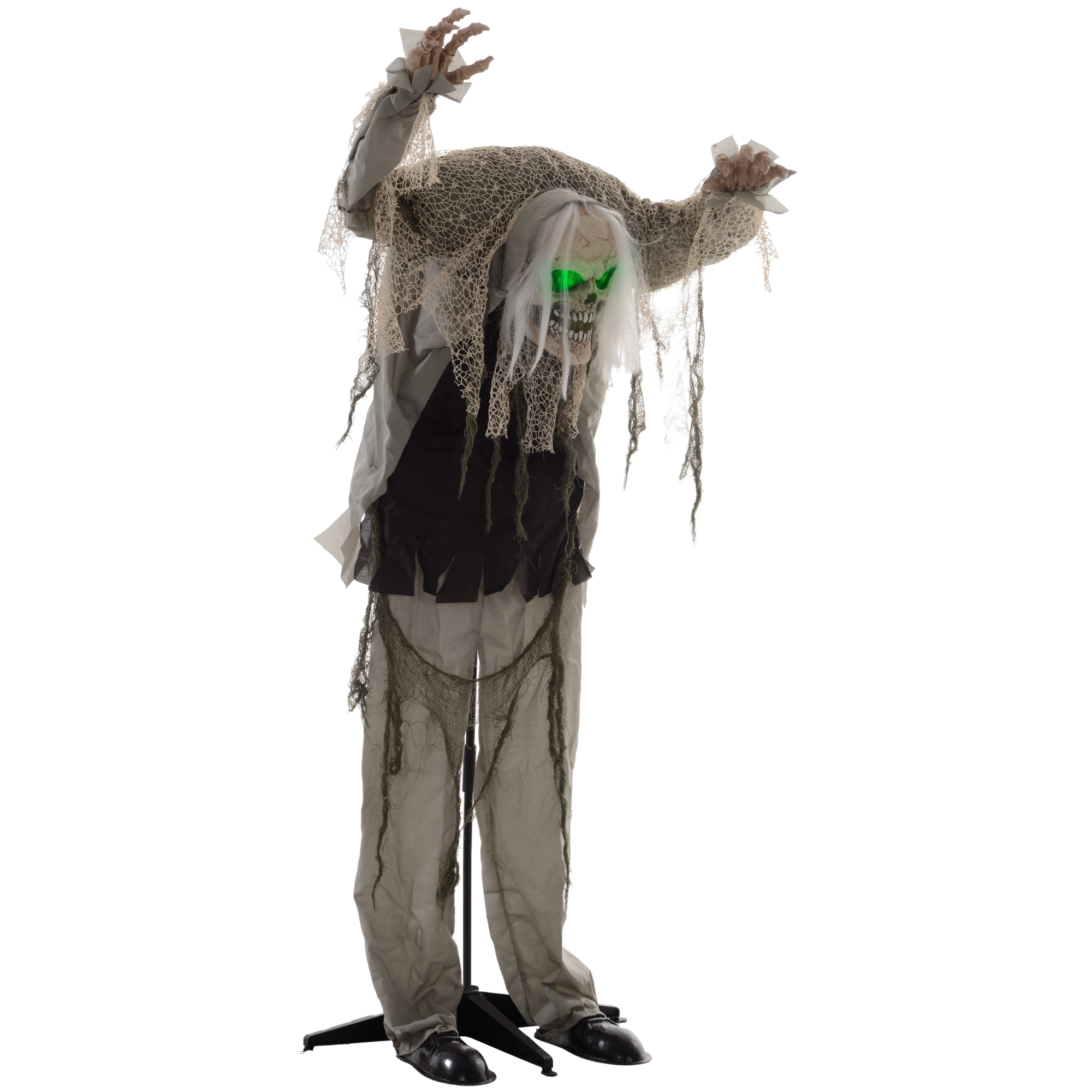 Skeletgeest, Halloween decoratie, griezelig gehuil, groene ogen, beweegbare armen, 160 cm