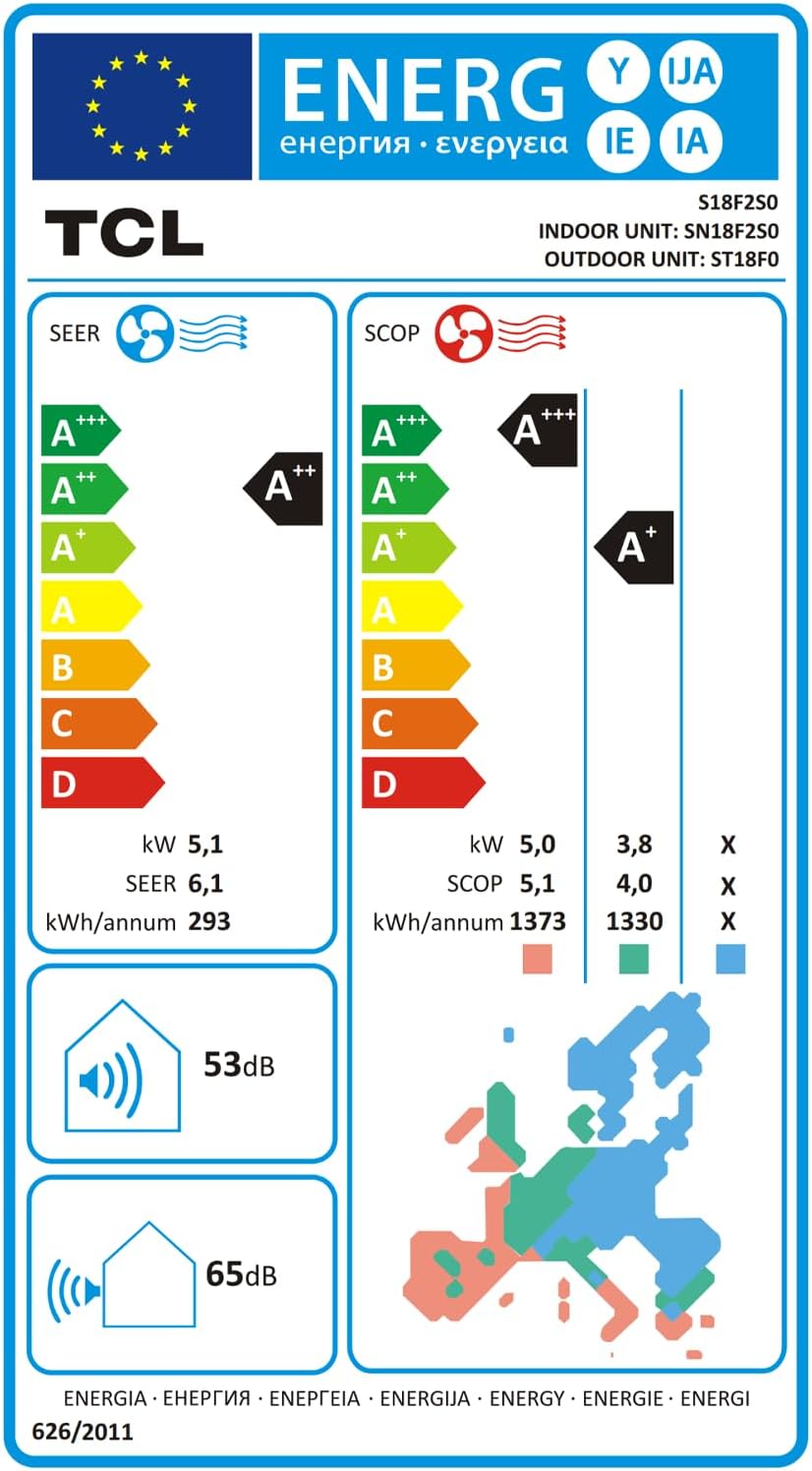 TCL Split Klimaanlage 18000BTU Elite XA73 für Räume bis zu 60m² mit Eco und Turbomodus, 4-Wege-Luftstrom, Kühlen, Heizen, Entfeuchten