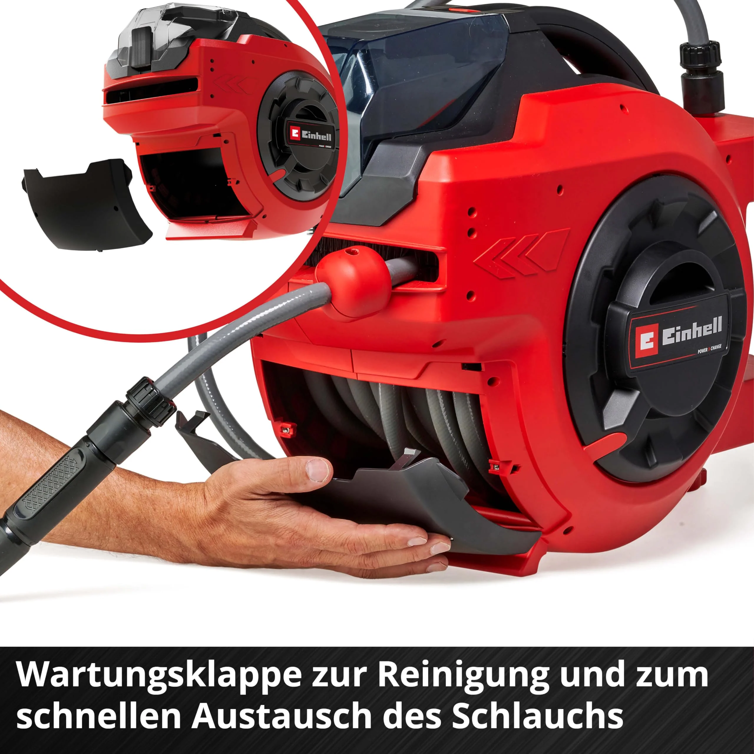 2025 Einhell Accu Slanghaspel GE-HR 18/30 Li-Solo Power X-Change (18 V, automatische slangopwikkeling, tot 180�� draaibaar, wandhouder, 30 m tuinslang & sproeier, zonder accu)