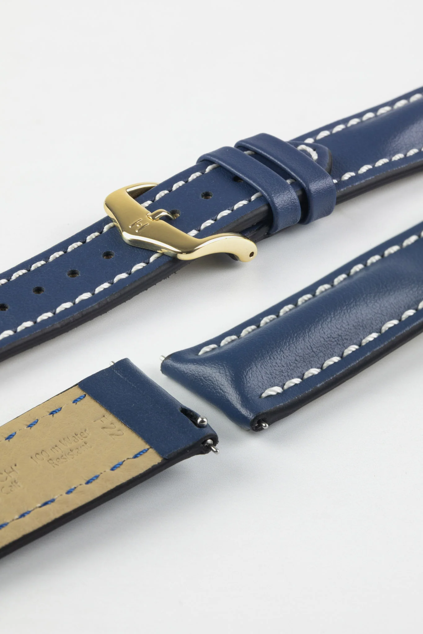 Hirsch HEAVY CALF Water-Resistant Calf Leather Watch Strap in BLUE