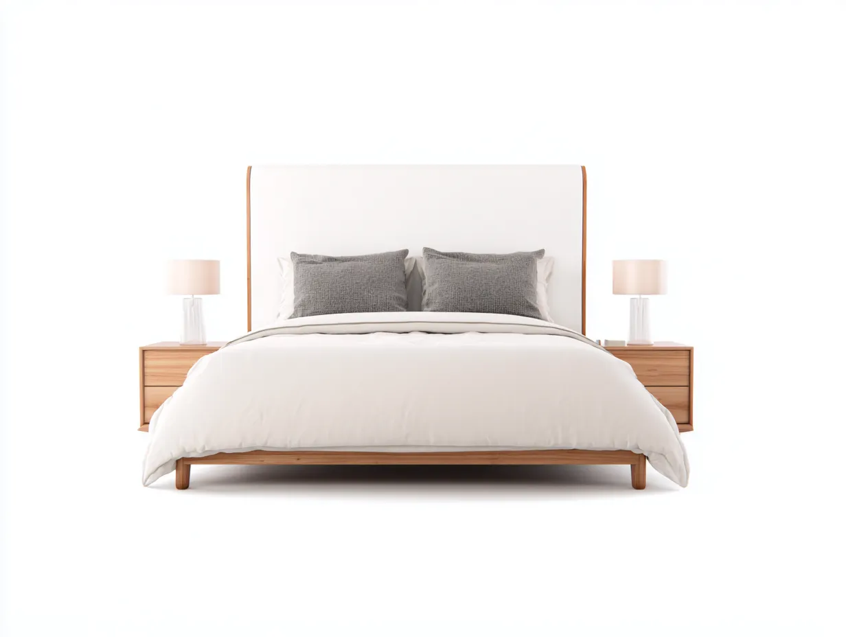 Doppelbett-Holz-Stoff-220x198x104 cm-Weiß-Eiche-Modern
