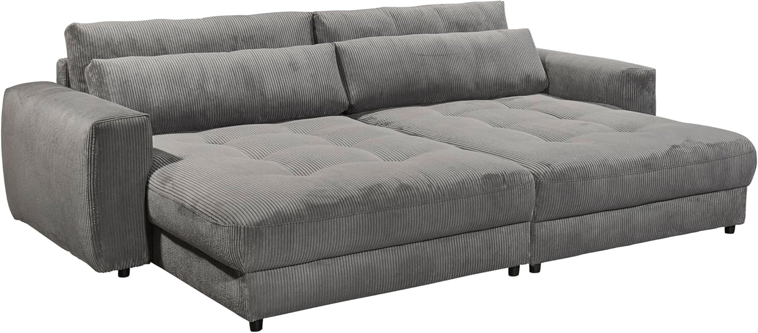Big Sofa BARURA Cord dunkelgrau – XXL Couch mit großer Liegefläche, modernes Sofa 292x194 cm inklusive Nierenkissen