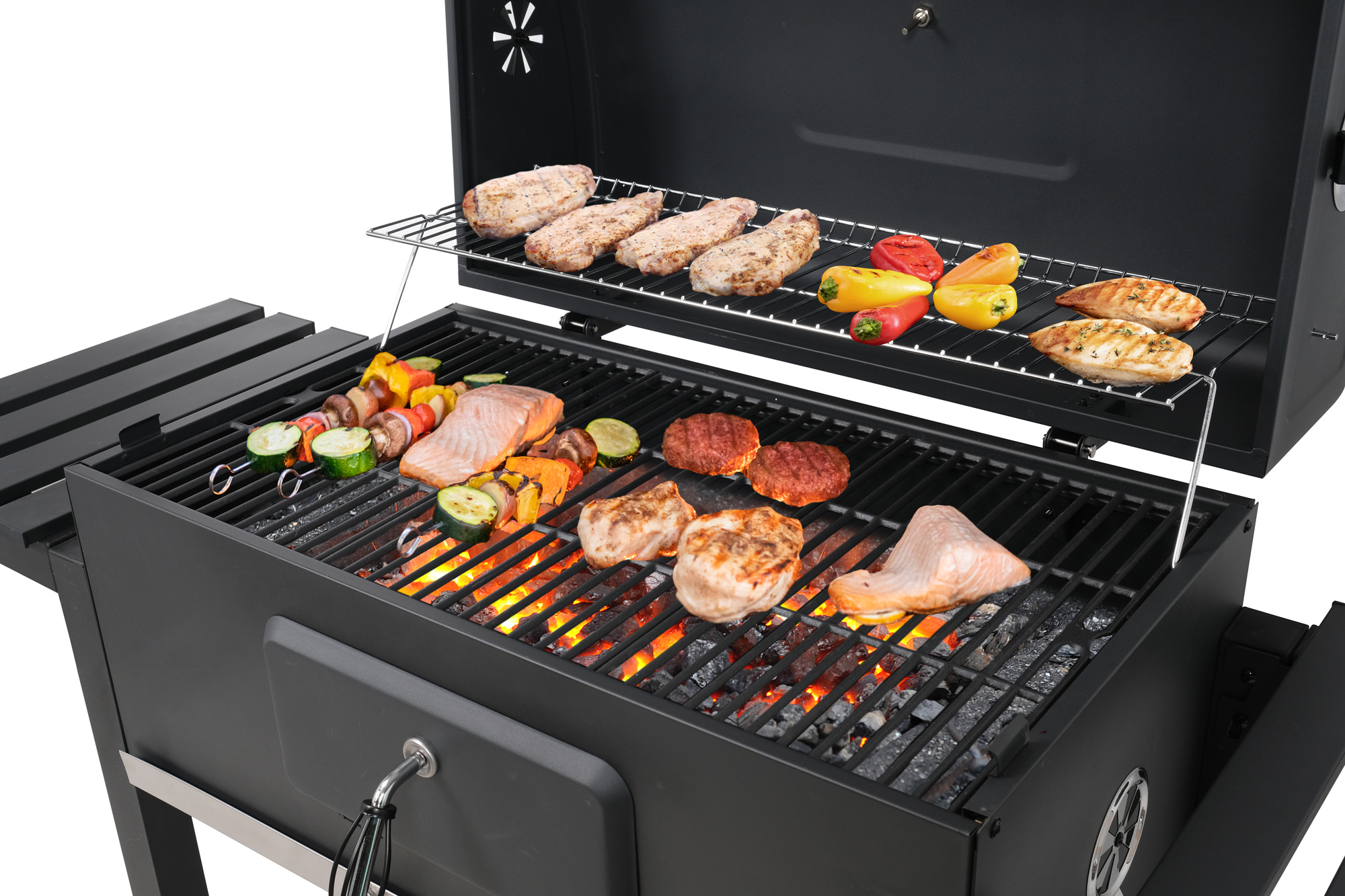 DUŻY GRILL WĘGLOWY XXL REGULOWANY ŻELIWNY RUSZT 78x42,5mm 3 PÓŁKI LUND