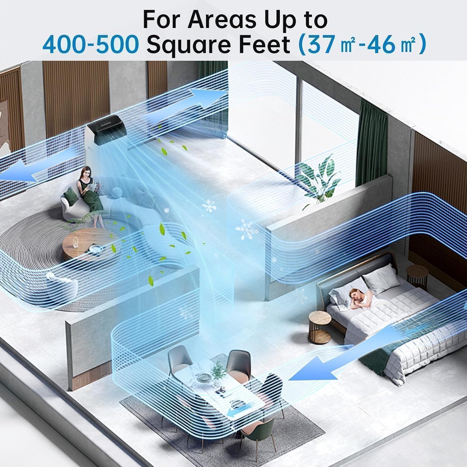 Leises 4-in-1 Mobiles Klimagerät 12000 BTU | Kühlen/Ventilieren/Entfeuchten/Follow-Me | Für Räume Bis 43–51㎡ Abluftschlauch+Digitaldisplay+Fernbedienung+24h-Timer | Ideal Für Schlafzimmer & Büro