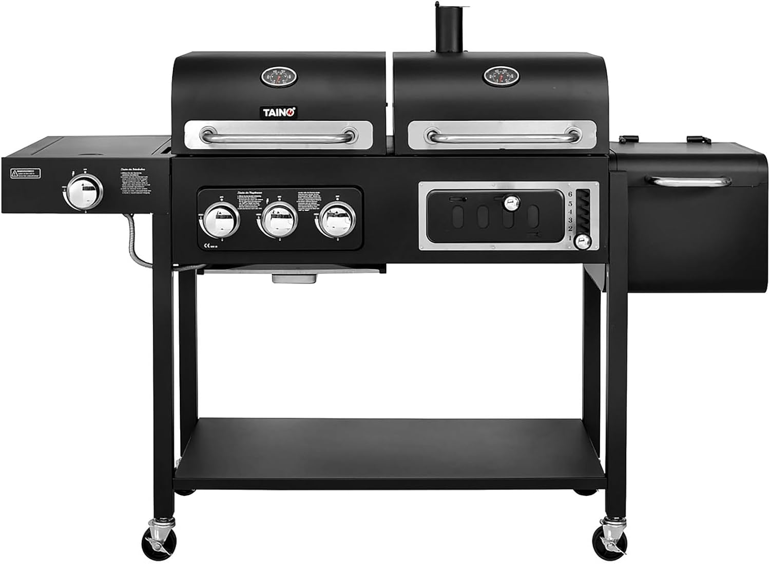 TAINO HERO DUO Gasgrill Holzkohlegrill Smoker Kombigrill Grillwagen 2 in 1 System BBQ Grill Kombistation Gas Kohle schwarz