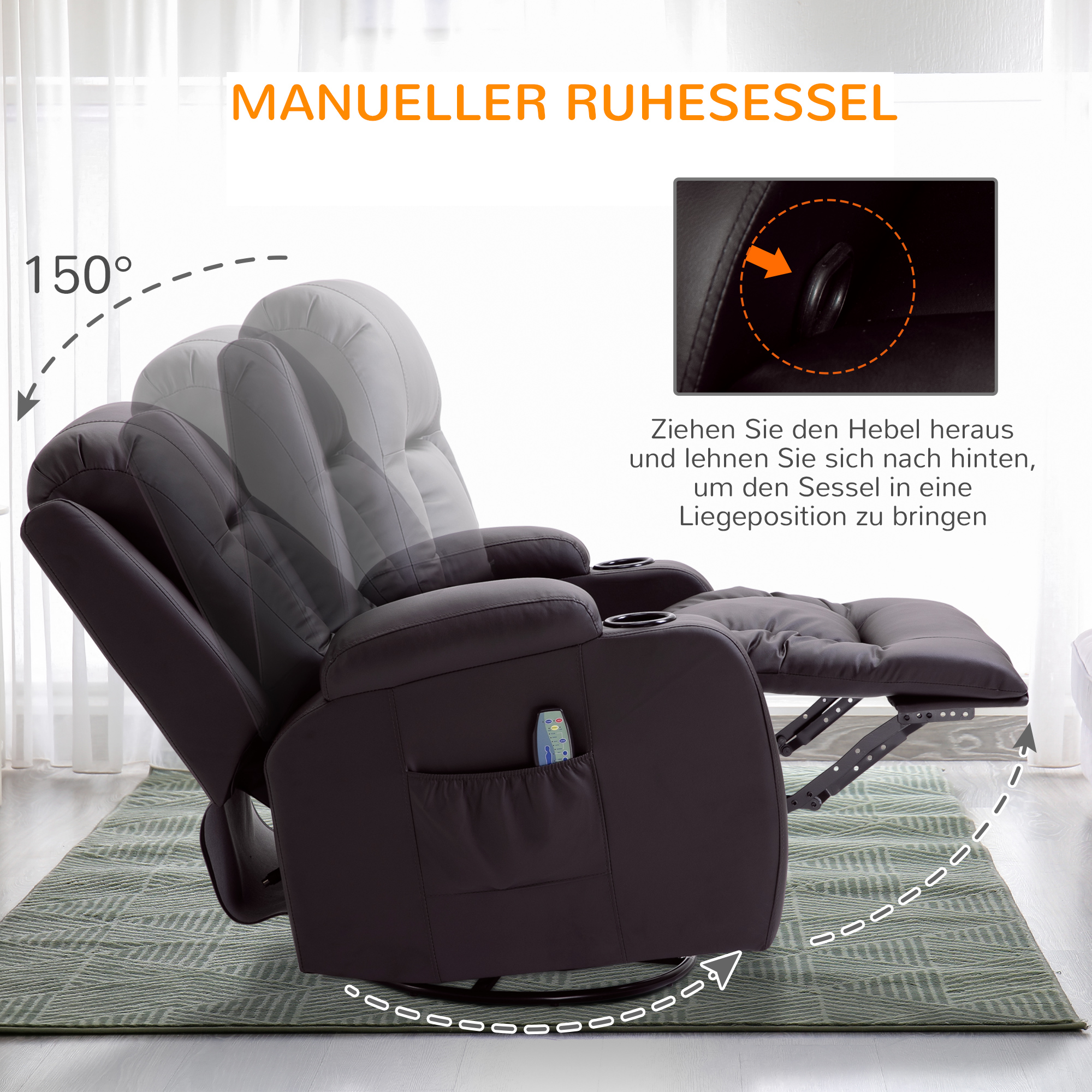 Massagestoel, relaxstoel, schommelfunctie, 8 vibratiepunten, inclusief afstandsbediening, Koffiebruin