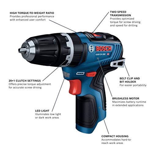 Bosch GSB12V 300N 12V Max Brushless 3/8 in. Hammer Drill/Driver (Bare Tool) : Amazon.it: Fai da te
