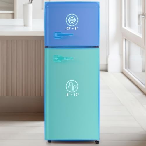 Merax Retro Kühlschrank mit Gefrierfach – Kleiner Mini Kühlschrank, 92L Gesamtvolumen, 28L Gefrierfach, 7 Temperaturstufen, Energieeffizienzklasse D – Ideal für Küche, Wohnzimmer