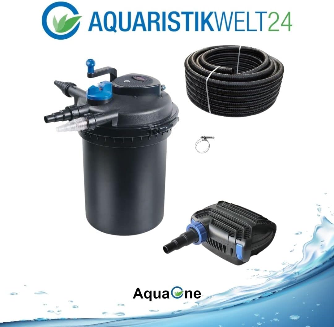 AquaOne Teichfilter Set mit Teichpumpe I Filteranlage CPF-15000 für einen Teich bis 30.000 Liter I Komplettset mit UV Lampe Eco Pumpe 30 Watt Teichschlauch Nr. 29