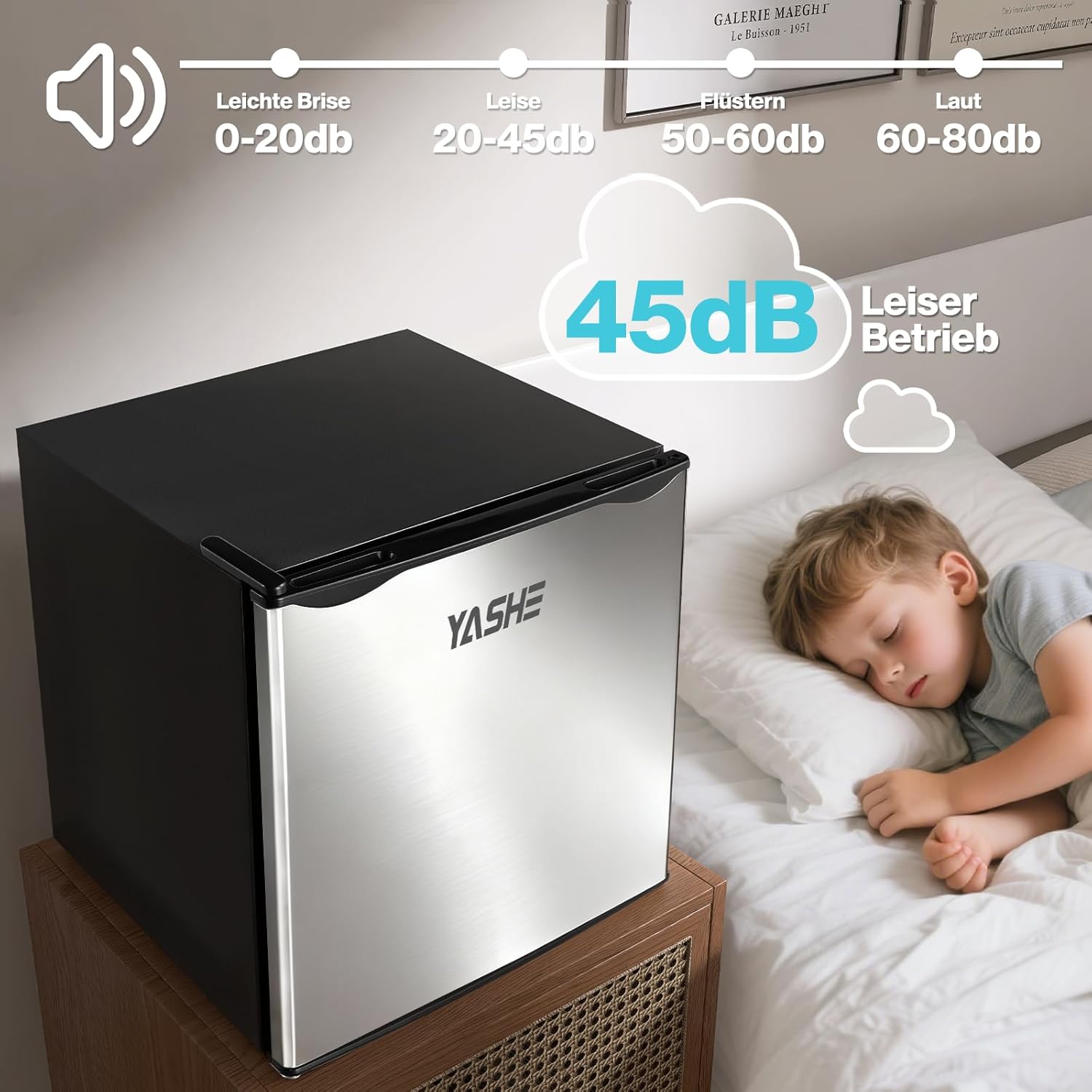 YASHE 52L Mini Kühlschrank mit Gefrierfach, Kompakter Kühlschrank, Einstellbarer Thermostat, Großes Fassungsvermögen, Umkehrbarer Türanschlag, Platzsparend, Kühlschrank für Küche, Zimmer, Büro