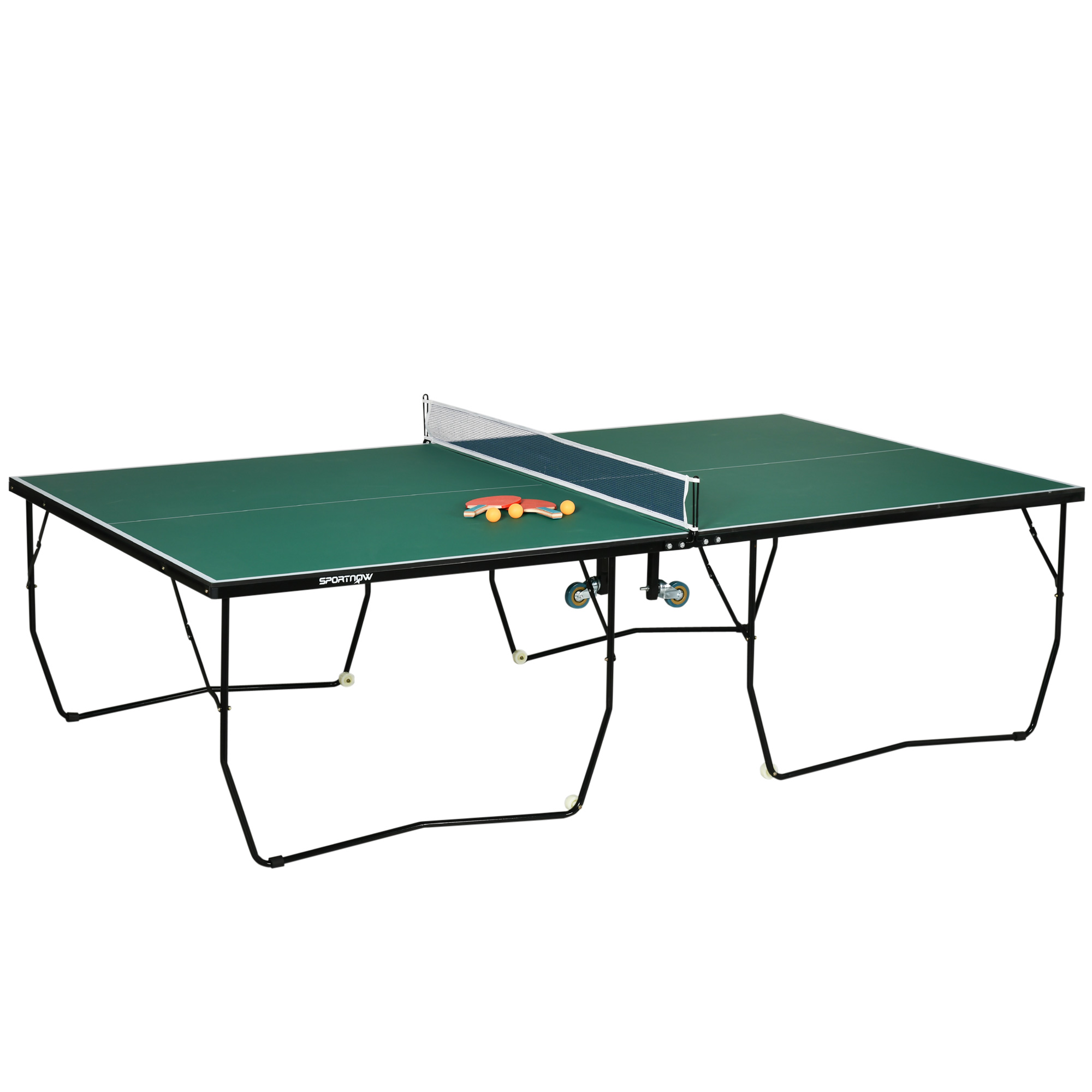 SPORTNOW Tafeltennistafel, groot formaat, opvouwbaar, 8 wielen, incl. rackets en ballen, groen, 2,74 x 1,52 x 0,76 m