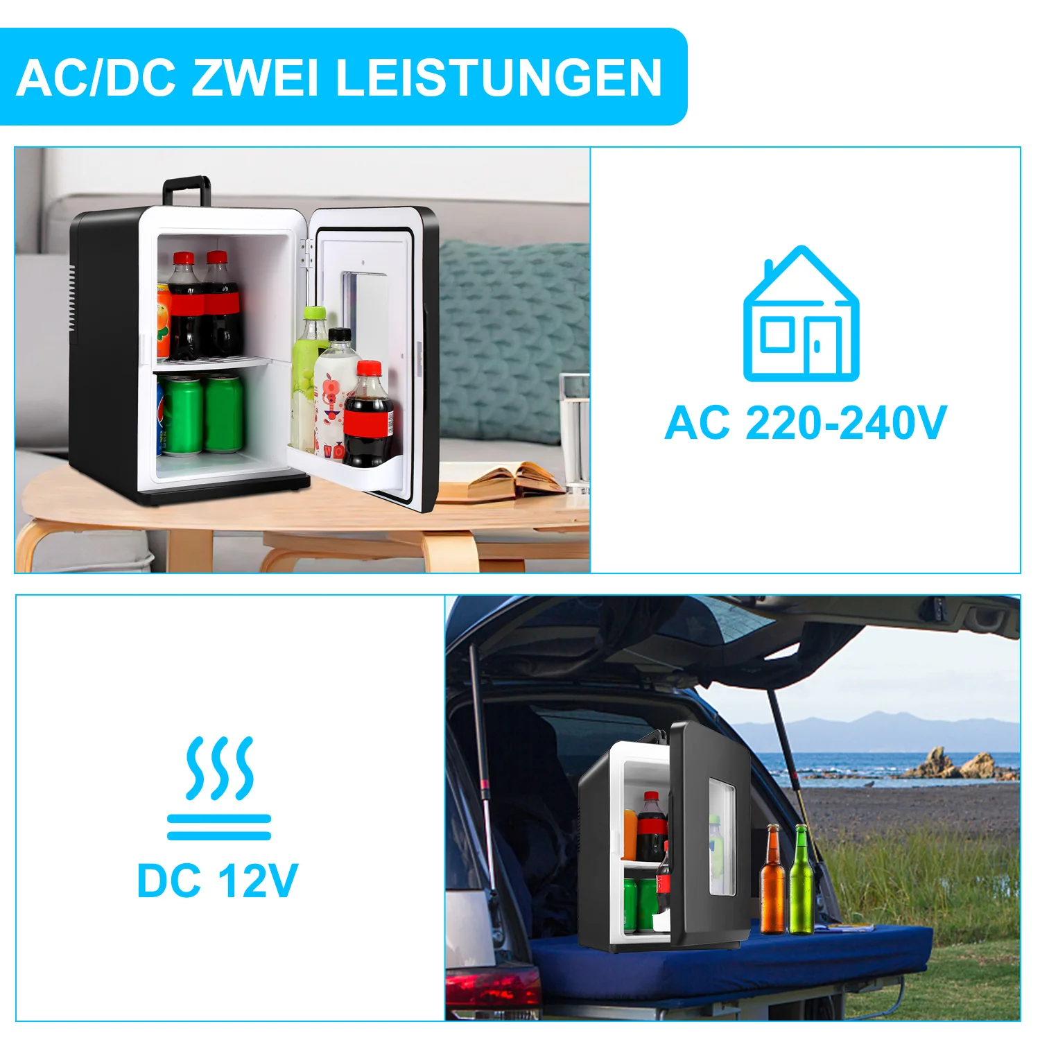 Sonnewelt 2 in 1 Mini Kühlschrank 15L Kühlbox