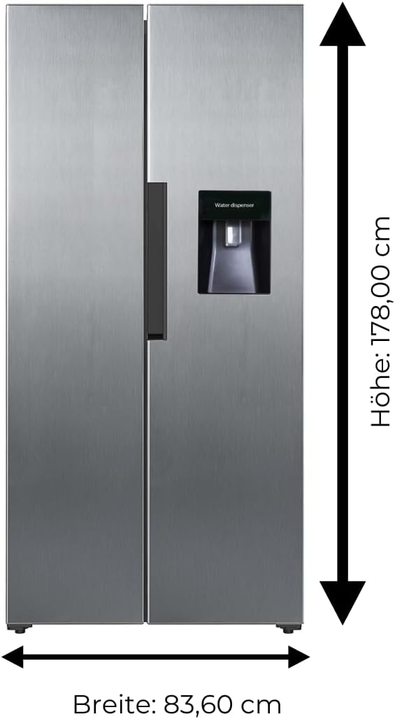 PKM SBS440NFWDESI Side by Side Kühl-Gefrierkombination 440 L | 2-türig mit Wasserspender | NoFrost | 173 Liter | 4 Sterne Gefrierfach | 41 dB | Freistehend