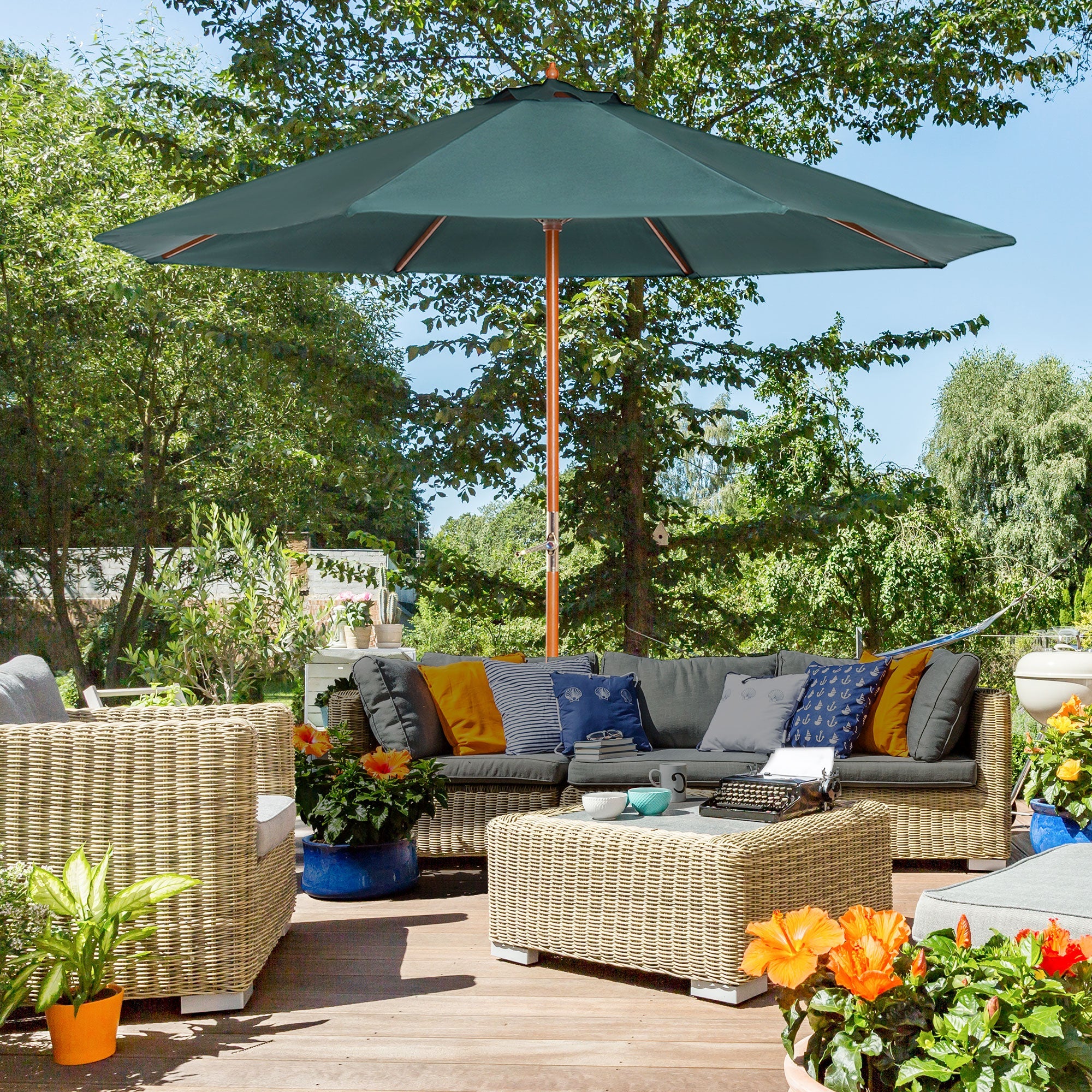 Outsunny parasol tuin UV-bestendig handzwengel populierenhout