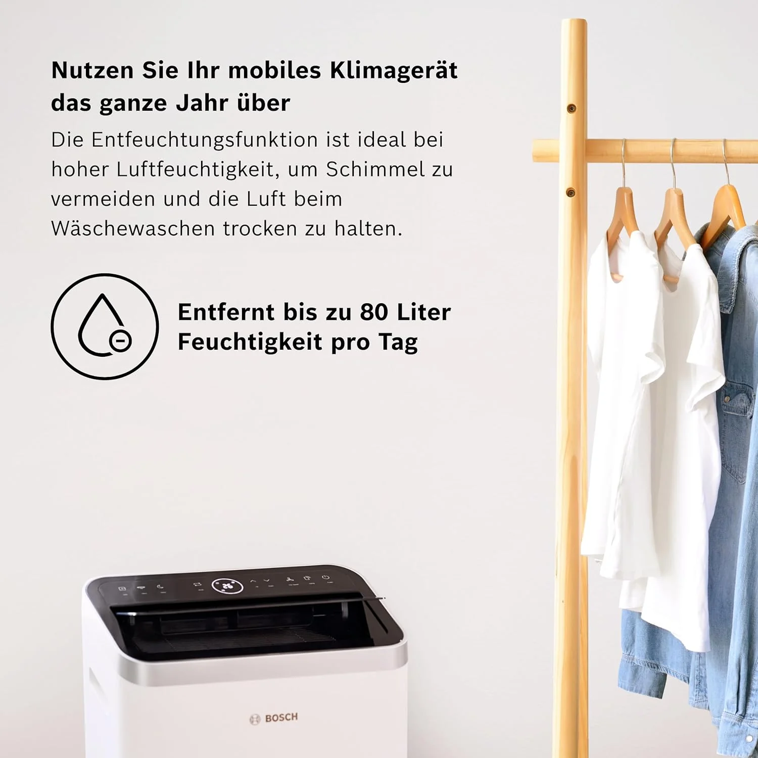 Bosch Cool 4000 Mobiele airconditioner - 3-in-1: Airconditioner, ontvochtiger, ventilator - 2,6 kW voor ruimtes tot 35 m2 - Met automatische modus, stille modus & slaapmodus
