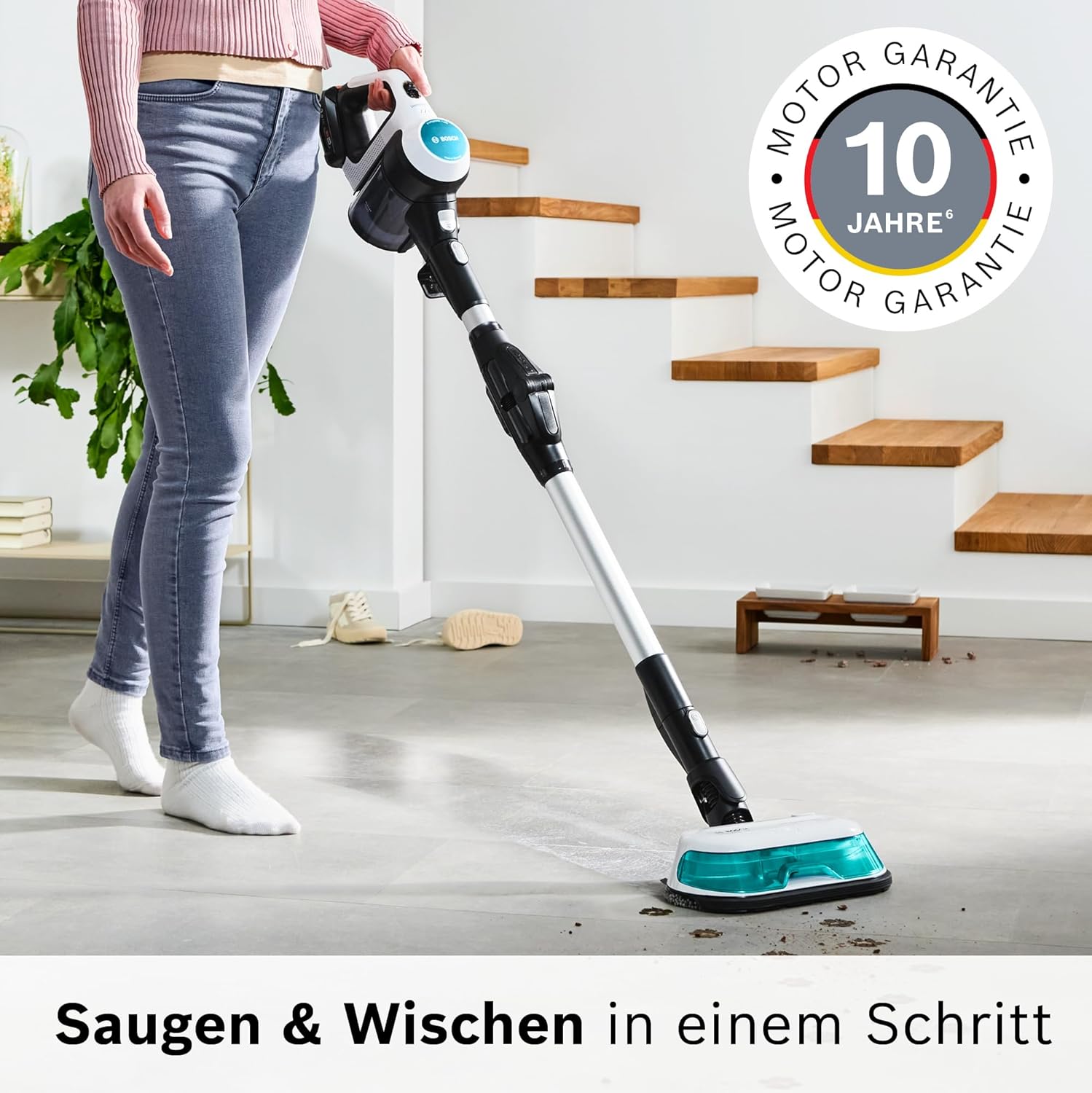 Akku-Staubsauger Unlimited 7 ProHygienic Aqua BKS71HYG1, kabellos, 2in1 Saugen & Wischen, Knickrohr, HEPA-Filtersystem, 10 J. Motorgarantie, Wechselakku, Schnellladegerät, Made in Germany, weiß
