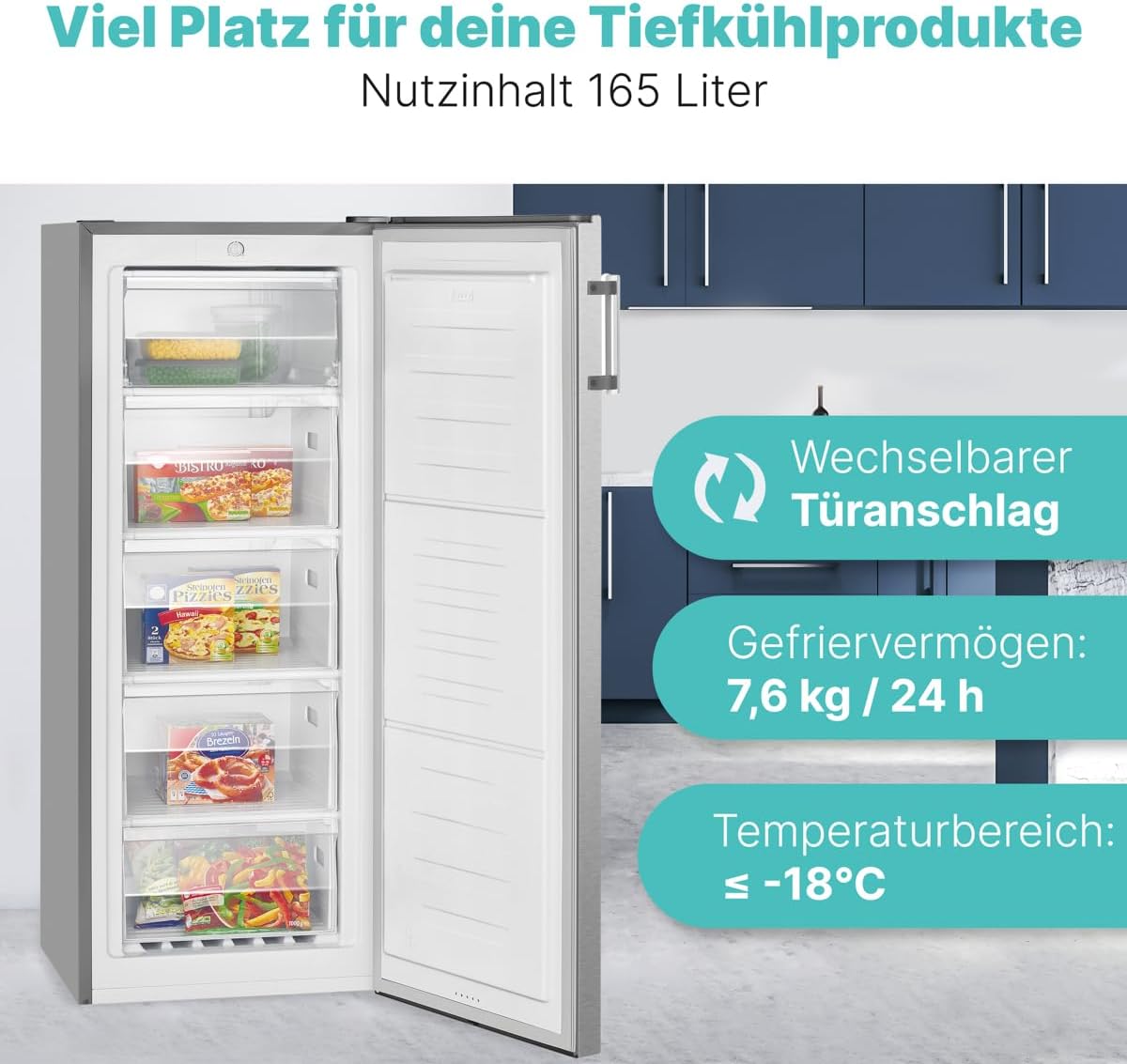 Bomann® großer Gefrierschrank freistehend | 165 Liter Nutzinhalt für Lebensmittel | 5 Schubladen | Freezer Eisschrank Froster | wechselbarer Türanschlag inkl. Eiswürfelschale | GS 7317.1 weiß