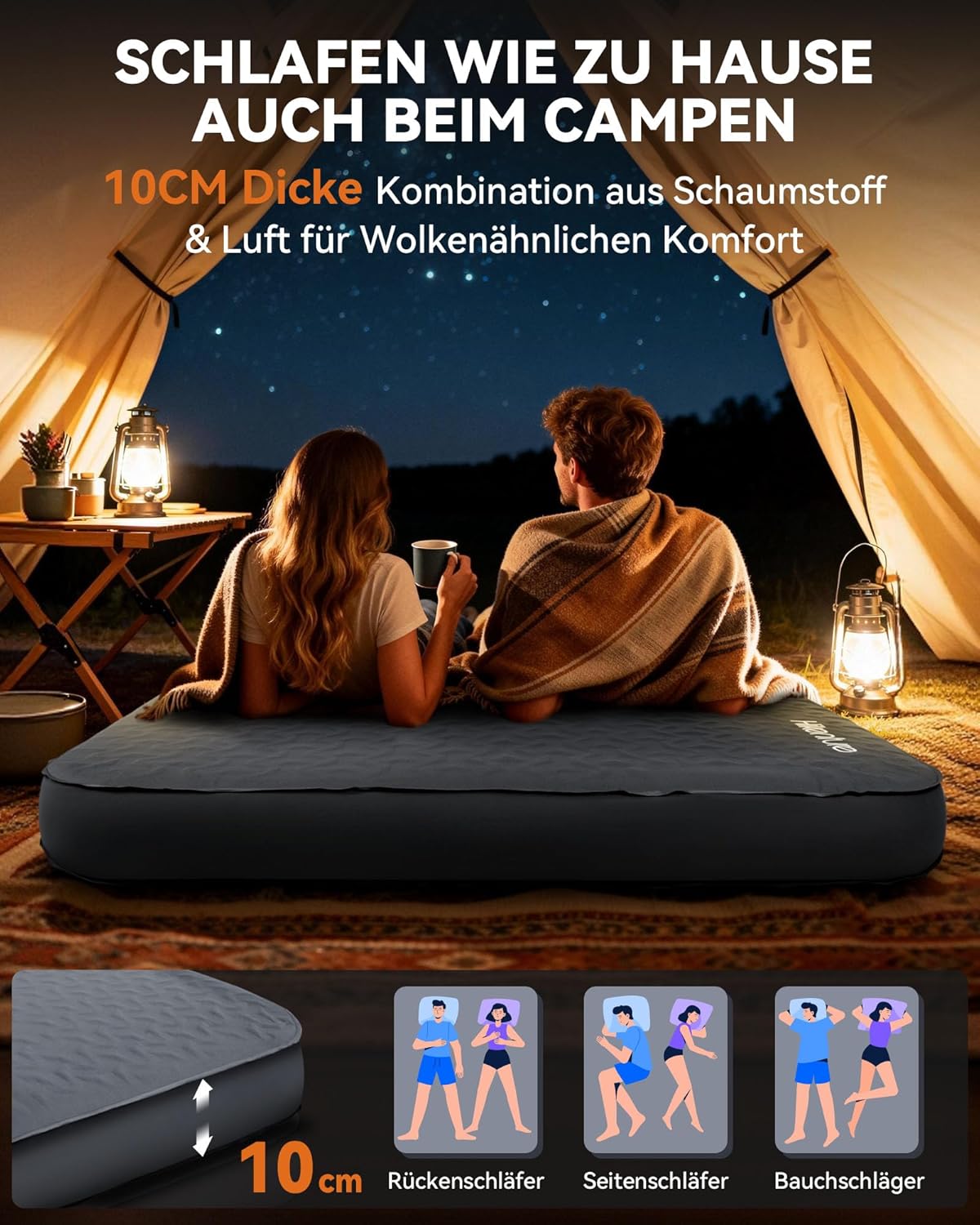 HIKENTURE Extra Dicke selbstaufblasende Isomatte, Comfort Plus Campingmatratze mit Pumpsack, aufblasbare schaumisolierte Campingunterlage