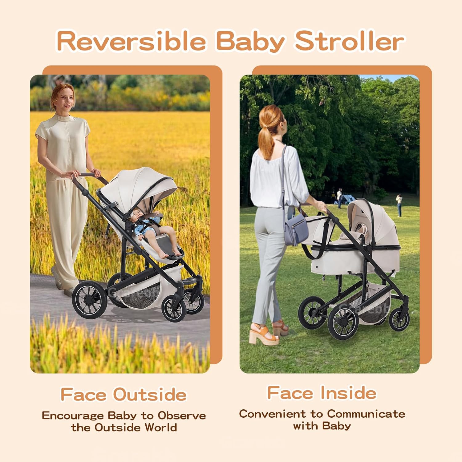 Gcarebb 3 in 1 Kinderwagen, Buggy Mit Auto Babyschale, Mit Höhenverstellbarer Kinderwagen Komplettset, KombiKinderwagen Mit Aluminiumrahmen für Neugeborene 0-4 Jahre