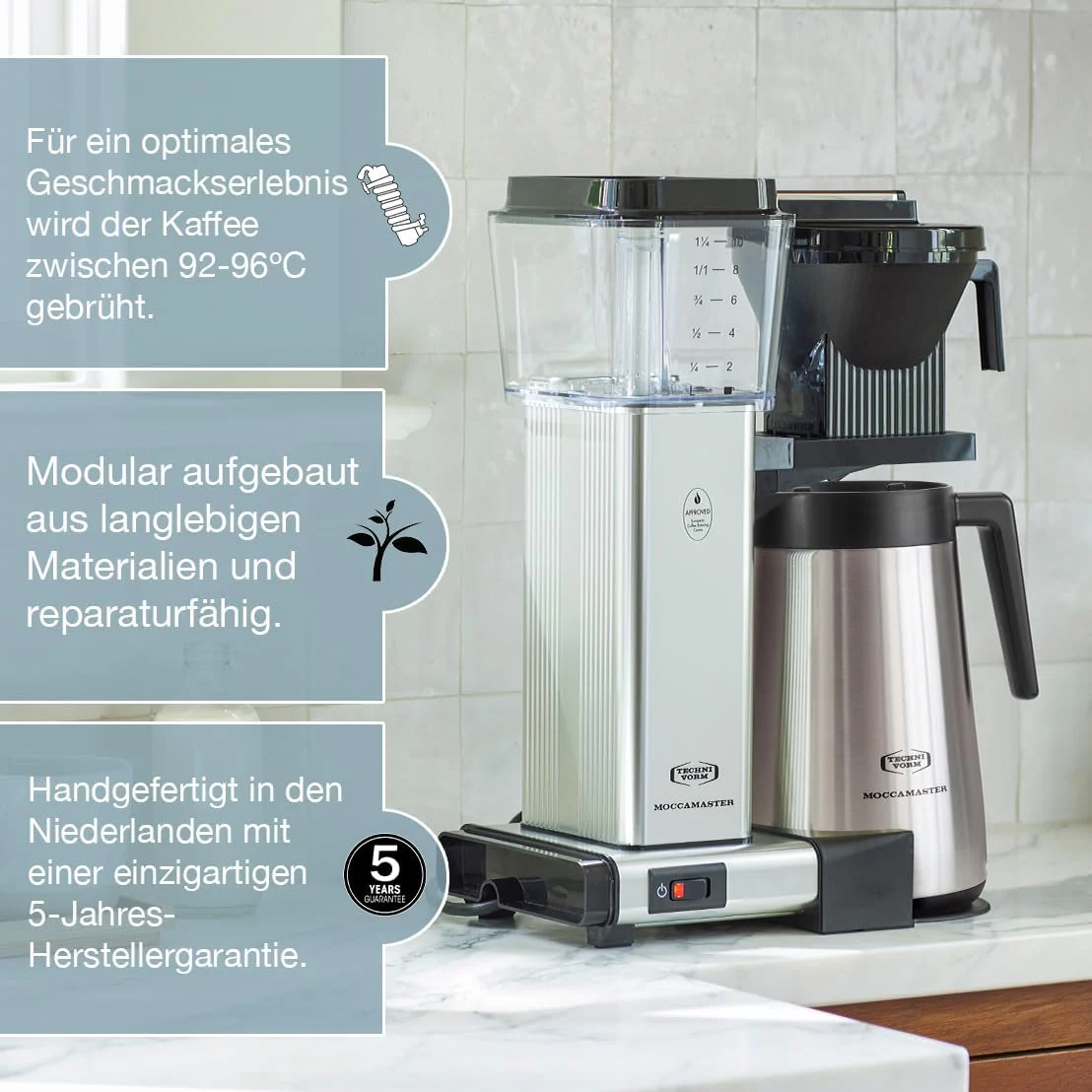 Moccamaster KBGT, filterkoffiezetapparaat met thermoskan, filterkoffiezetapparaat, Off-White, 1.25L