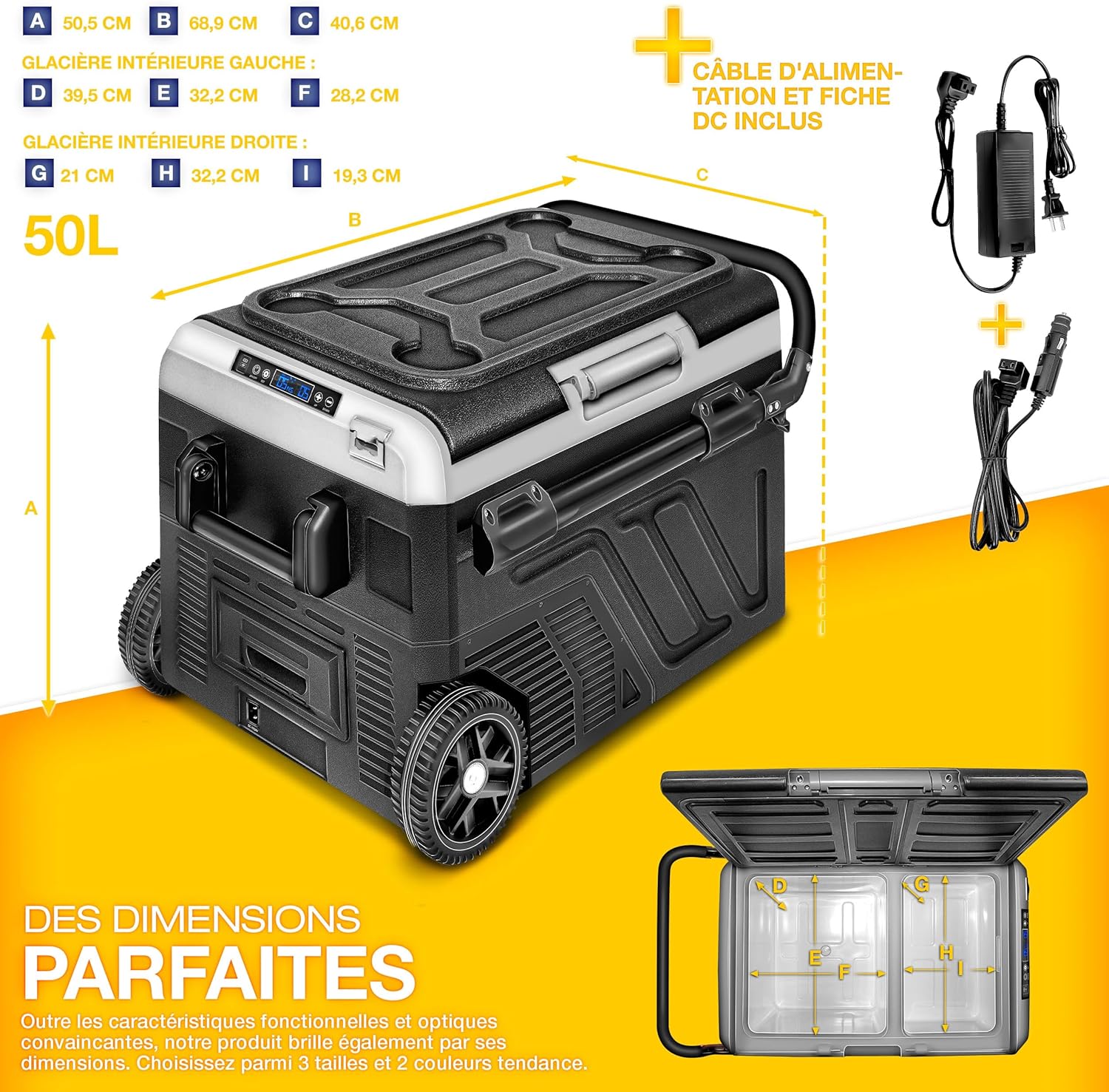 tillvex Glacière à Compresseur | Congélateur Electrique avec Contrôle WiFi-APP, Port USB, 12/24 V 230V | Réfrigérateur jusqu'à -20 °C pour Voiture, Camion, Bateau, Camping-Car, Camping (Gris, 50 L)