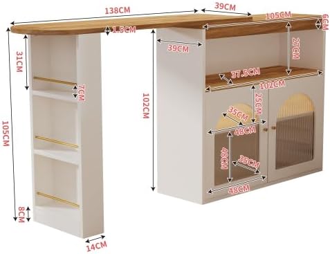 SogesHome Bartisch Esstisch Buffets Modern Ausziehbar Drehbar Bartisch Tisch Stehtisch Bistrotisch mit Stauraum und 1m langem LED Lichtstreifen für Esszimmer