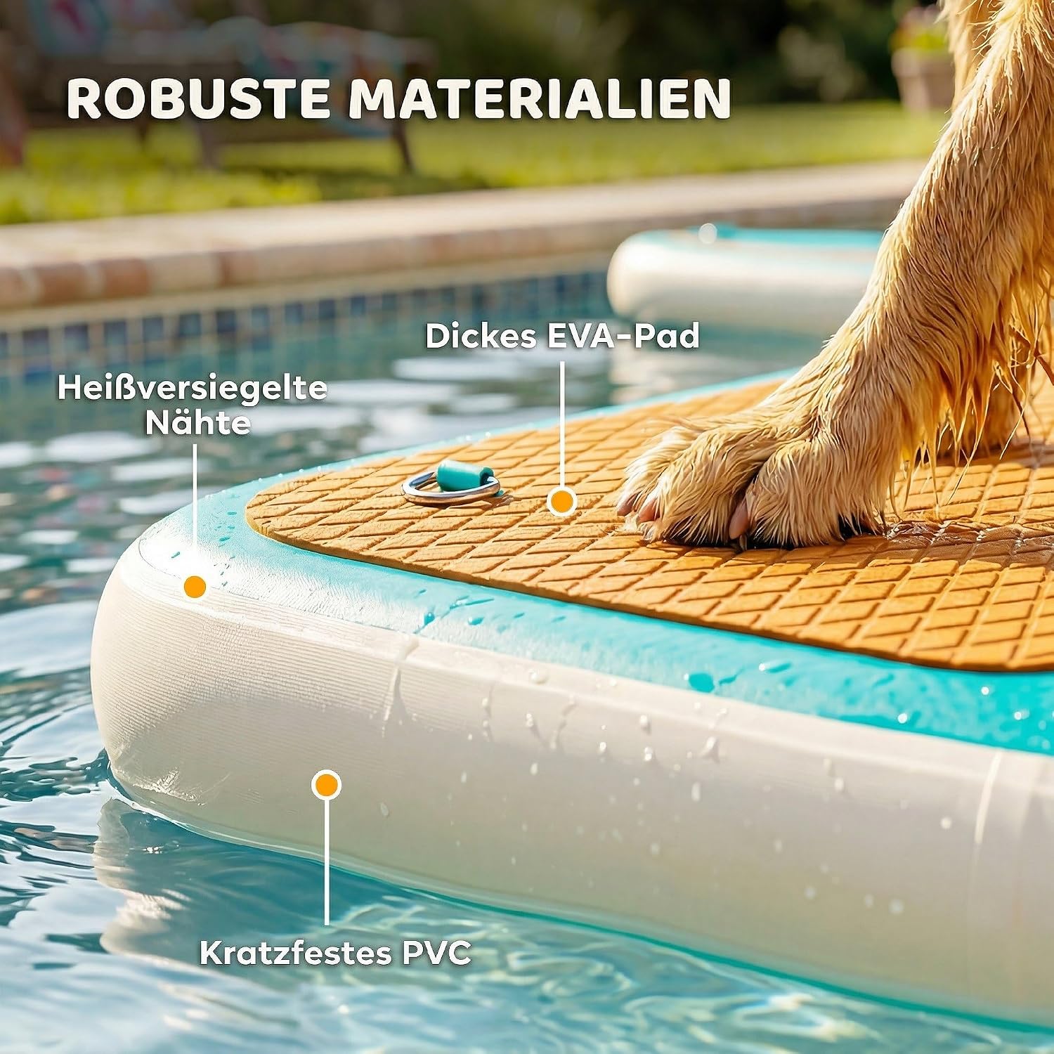 PawHut Aufblasbare Hunde Wasserrampe Hunderampe Pool 151x102 cm Tragbares Hundeboot mit Rutschfester Eva-Oberfläche Schwimmende Dock Leiter für große Hunde bis 100kg Schwimmleiter für Pool Boot Seen