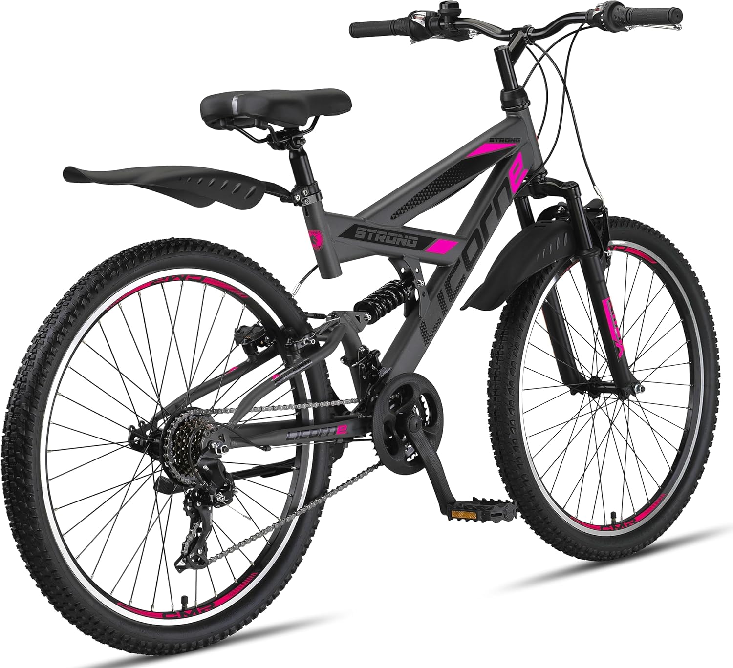 Licorne Bike Premium Strong V Mountainbike in 24 und 26 Zoll - Fahrrad für Jungen, Mädchen, Damen und Herren - 21 Gang-Schaltung - Vollfederung