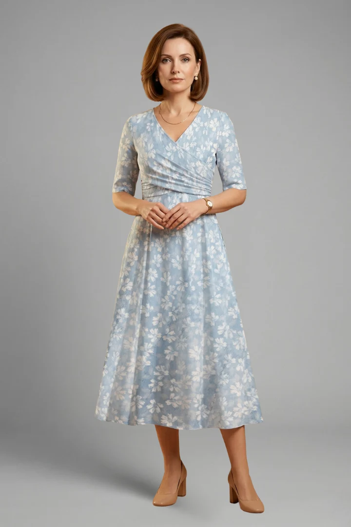 Damen Midikleid mit V-Ausschnitt und Seitentaschen | Bequemes Kurzarm Freizeitkleid mit lockerem Sitz f��r den Alltag