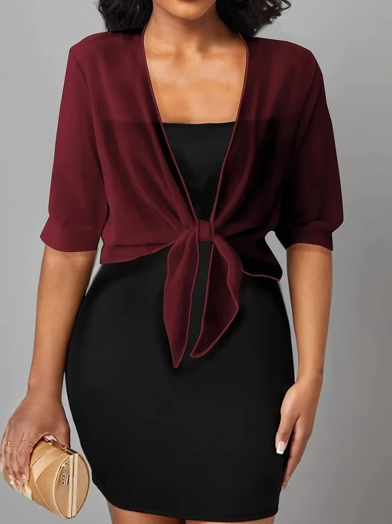 Transparente Damen-Bluse mit Bindeknoten und 3/4-?rmeln
