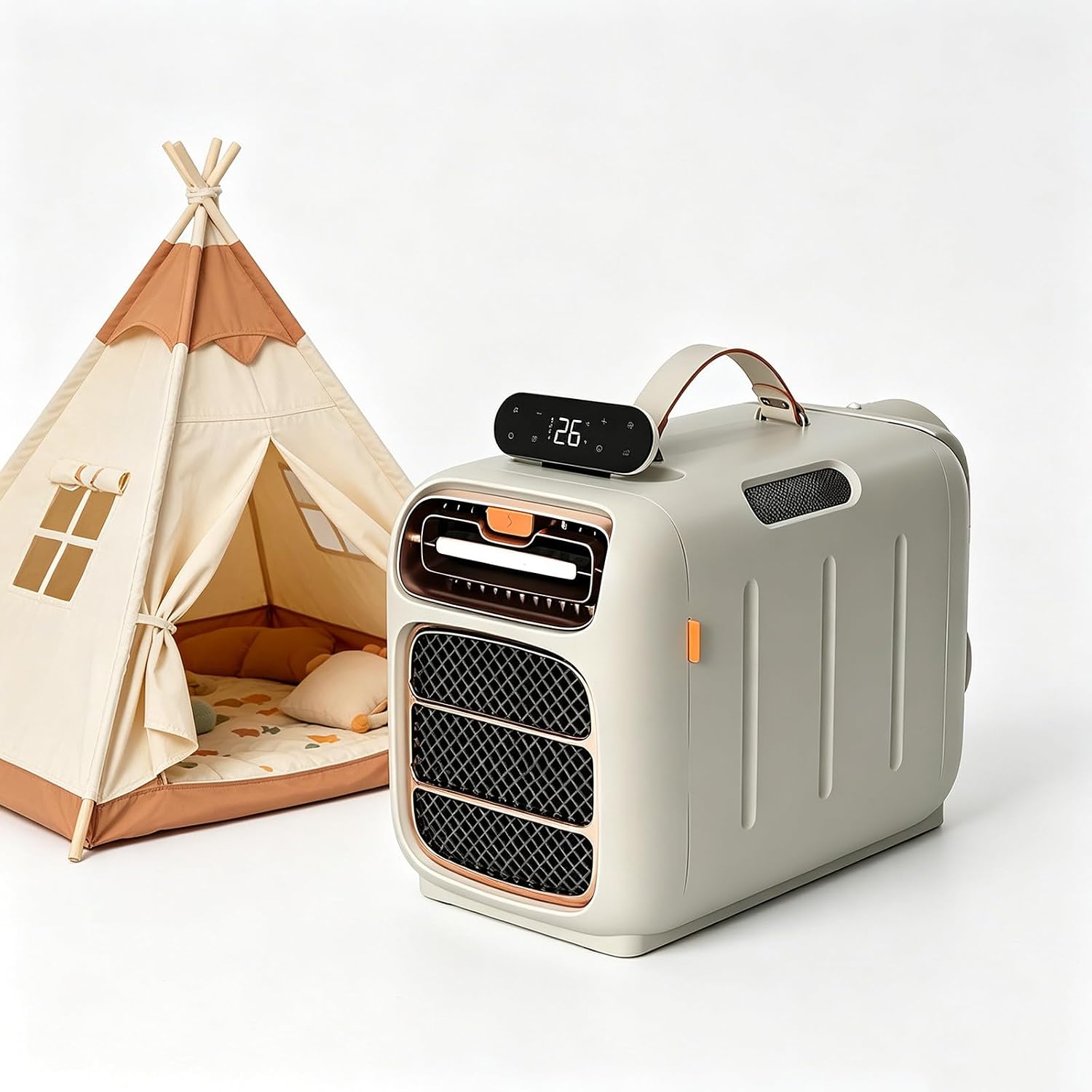 Tragbare Klimaanlage, Camping Klimagerät mit Heizfunktion, Geringer Energieverbrauch, 8-10㎡ Kühlfläche, Einstellbare Temperatur, für Zelt Camper Van cool AC110V